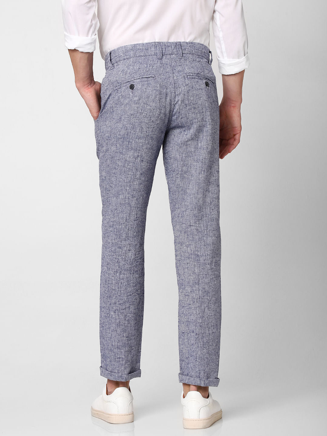 Blue Mid Rise Straight Fit Trousers