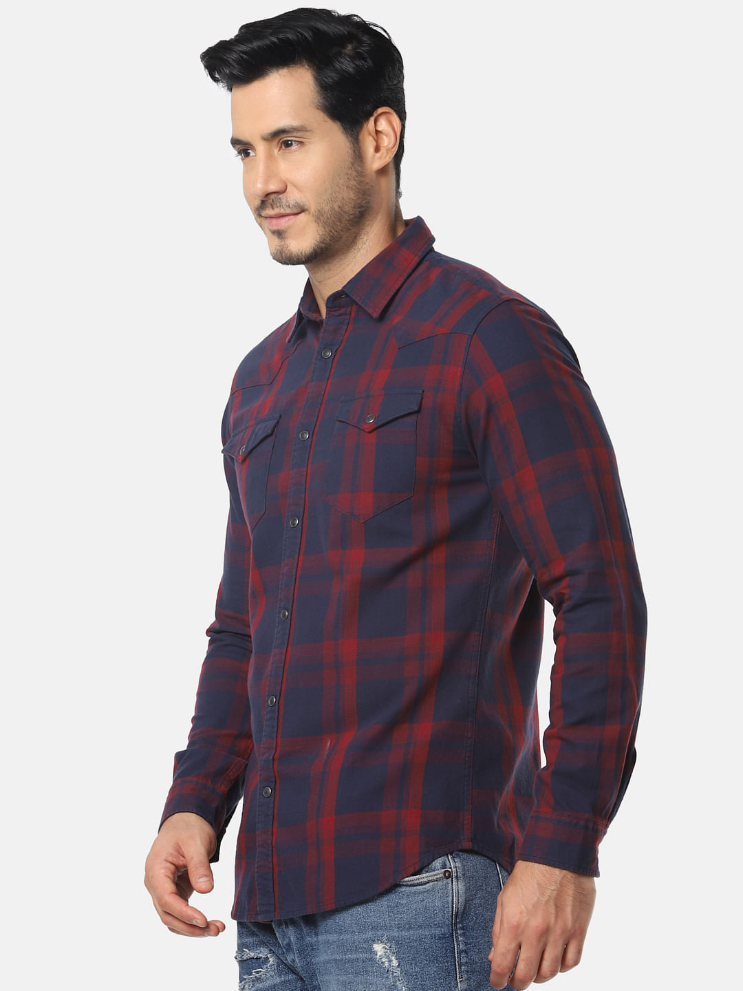 Navy Blue Check Full Sleeves Shirt
