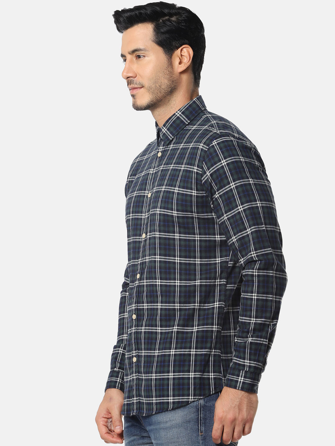 Dark Green Check Full Sleeves Shirt