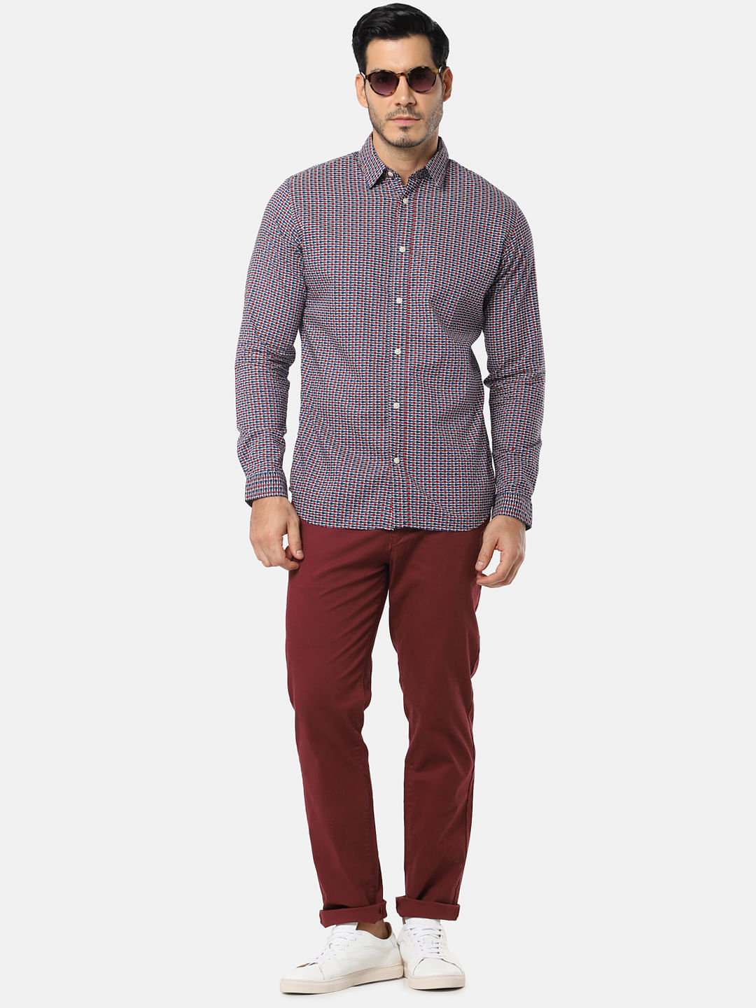 Navy Blue All Over Print Full Sleeves Shirt