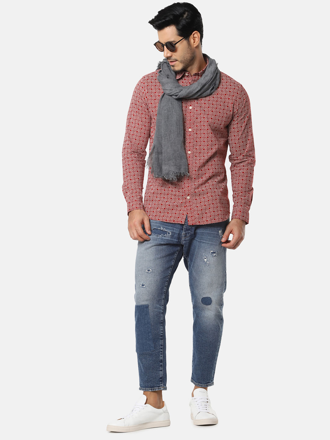 Red All Over Print Full Sleeves Shirt