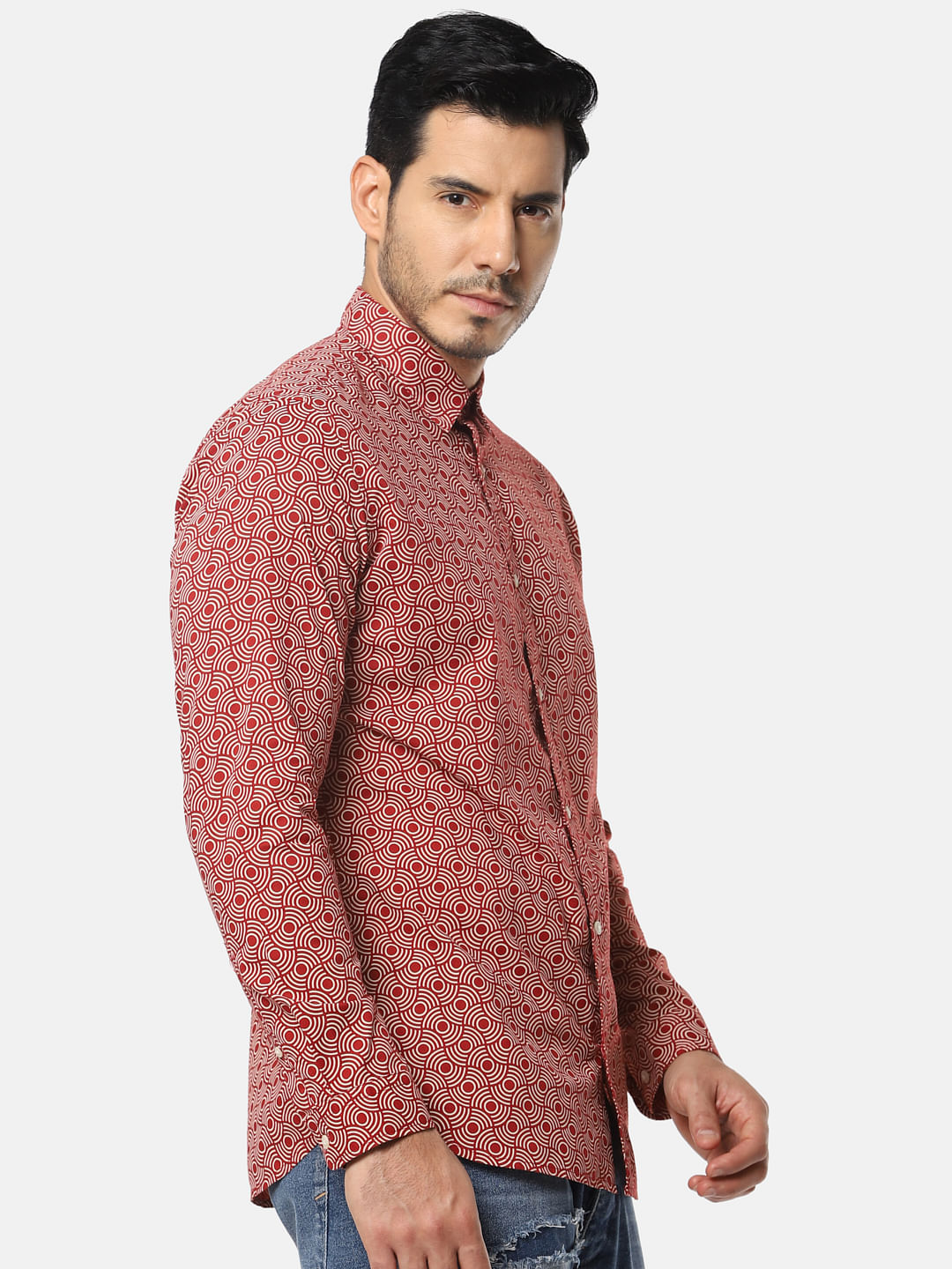 Red All Over Print Full Sleeves Shirt