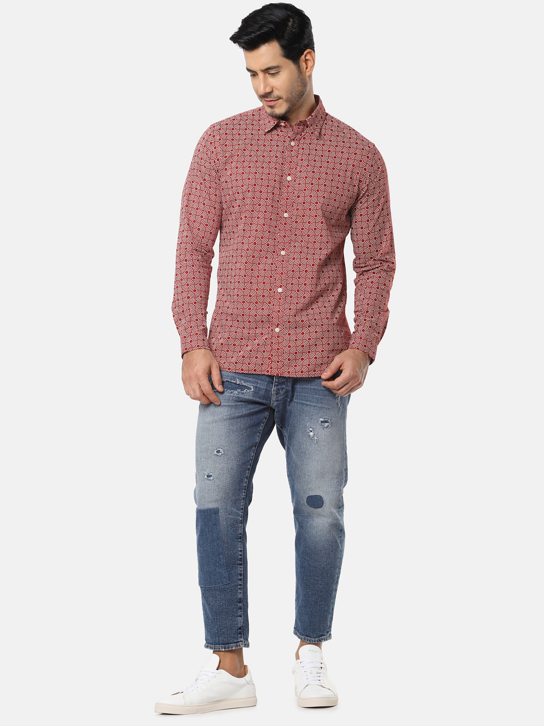 Red All Over Print Full Sleeves Shirt