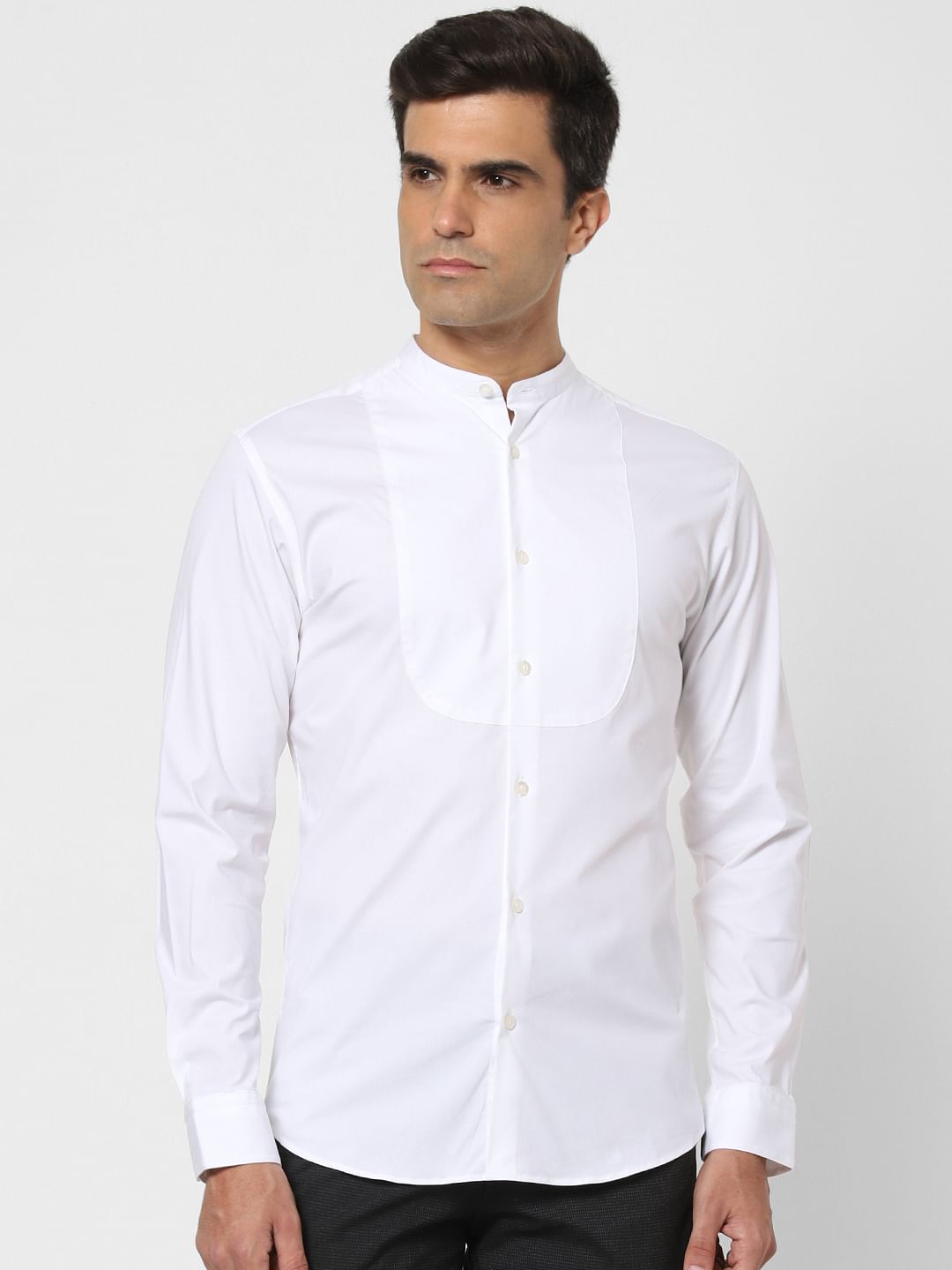 White Self Design Full Sleeves Shirt
