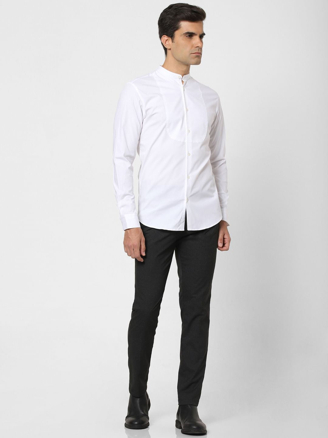 White Self Design Full Sleeves Shirt