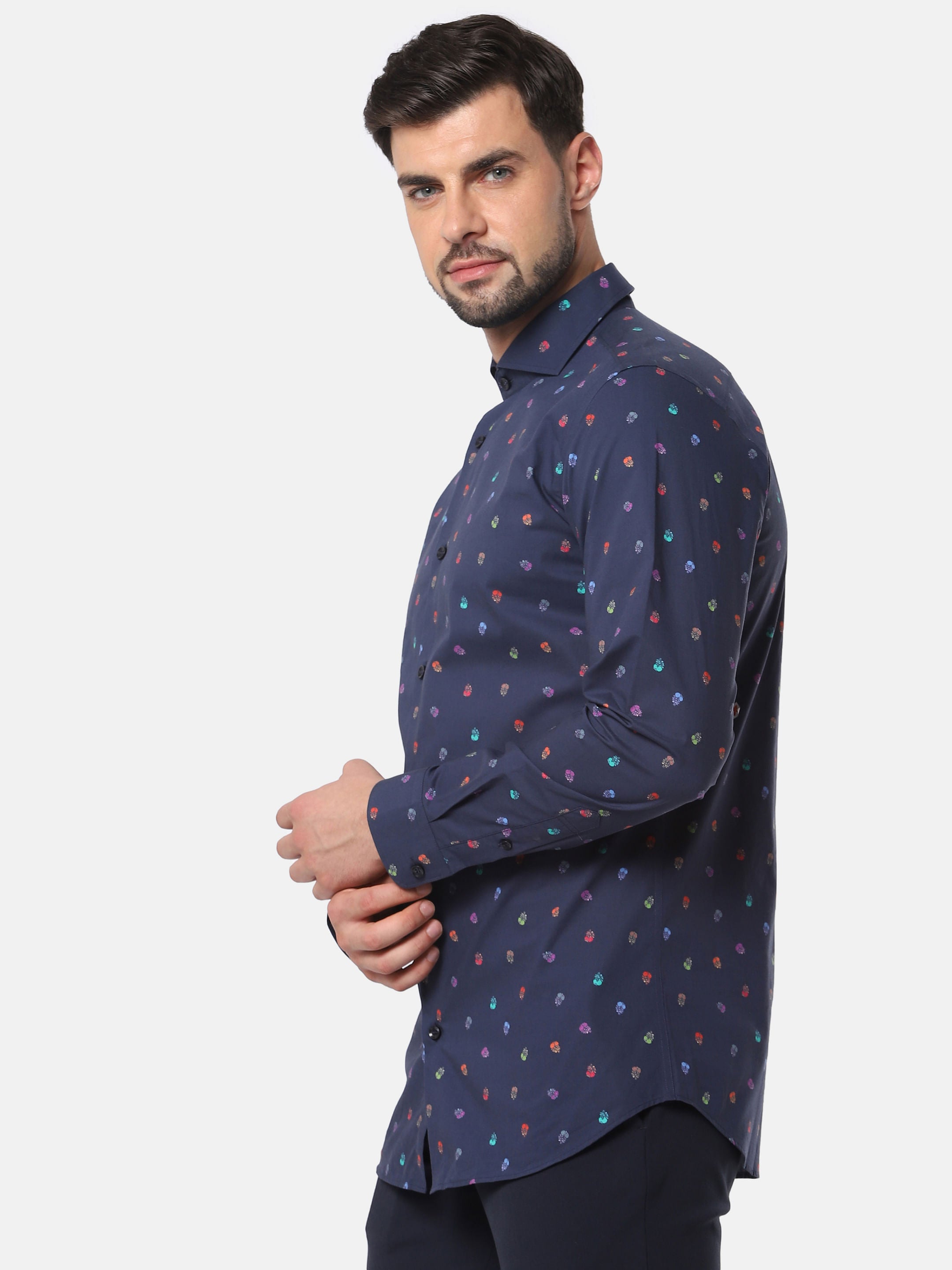 Navy Blue All Over Print Full Sleeves Shirt