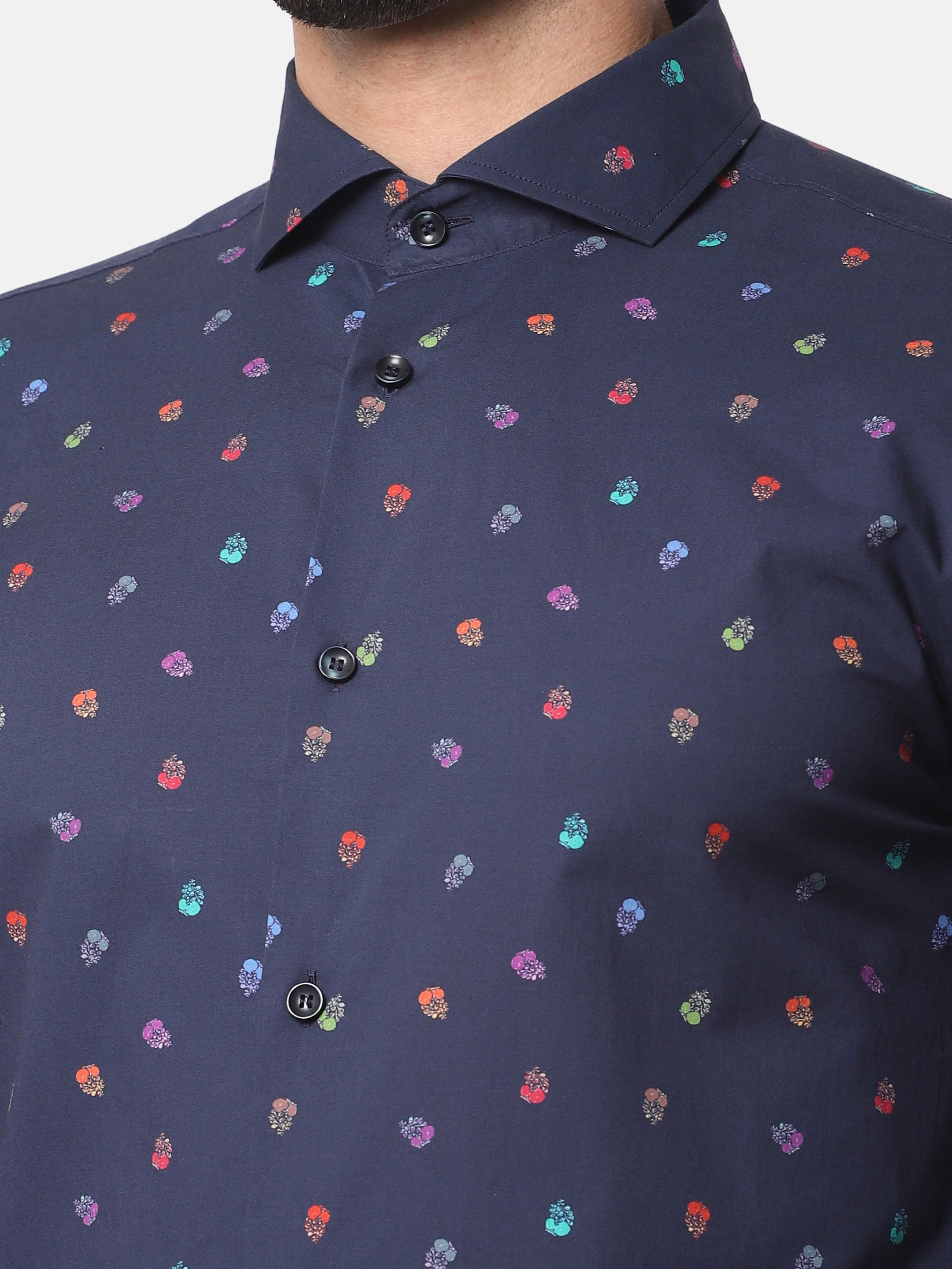 Navy Blue All Over Print Full Sleeves Shirt