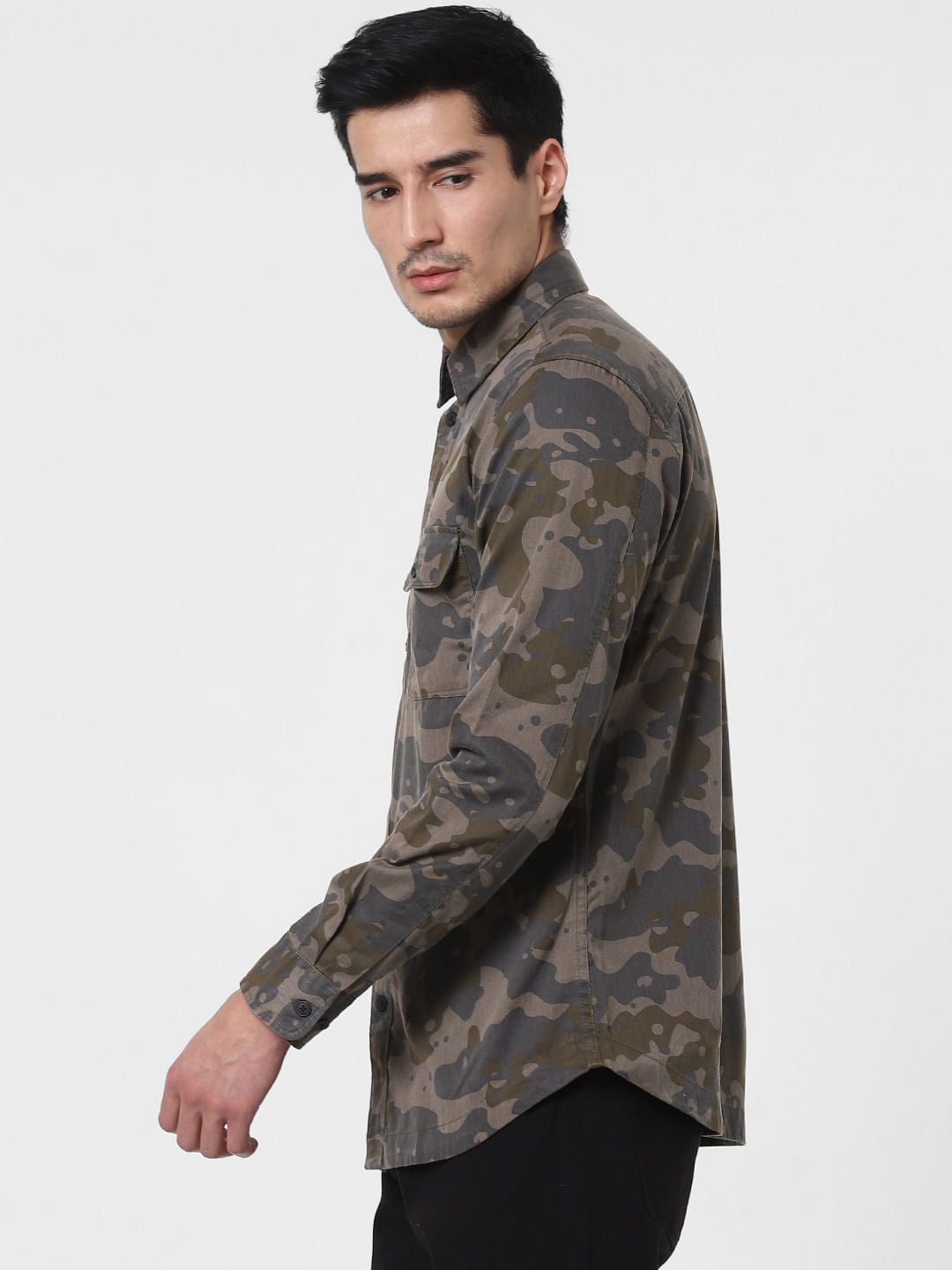 Olive Green Camo Full Sleeves Shirt