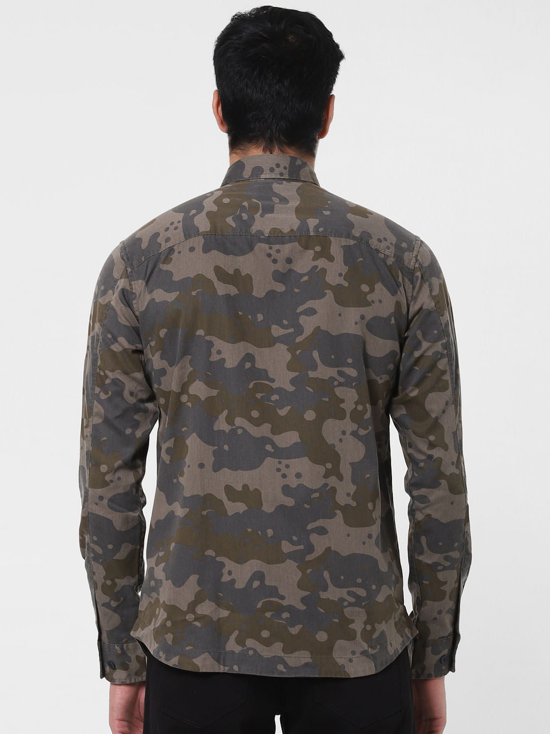 Olive Green Camo Full Sleeves Shirt