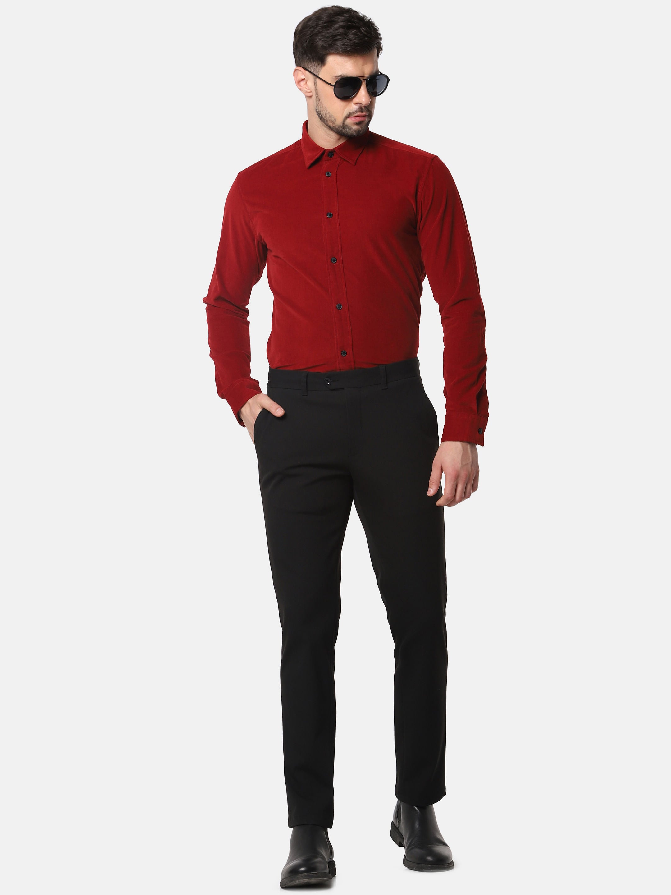 Red Corduroy Full Sleeves Shirt