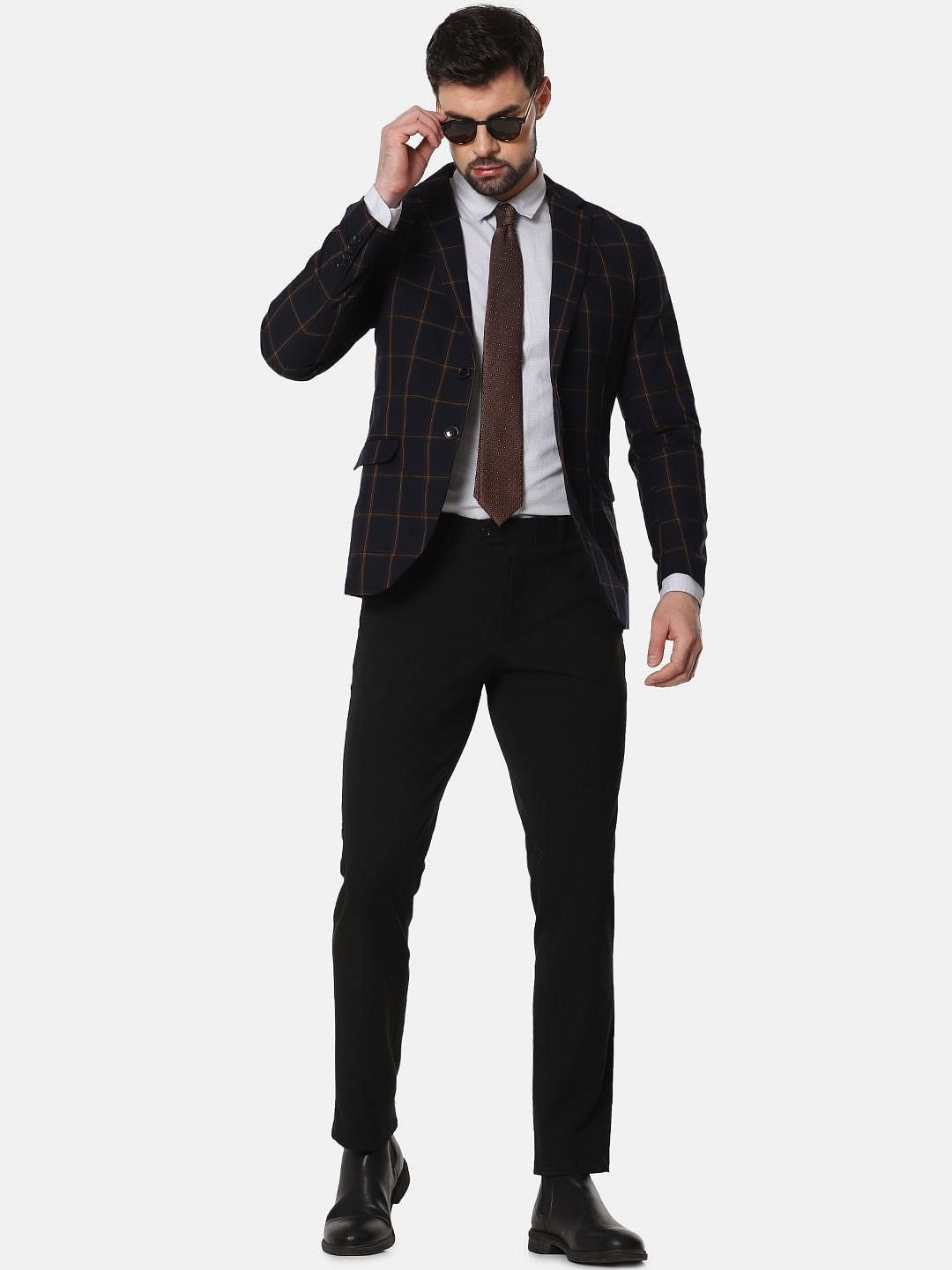 Navy Blue Check Slim Fit Blazer