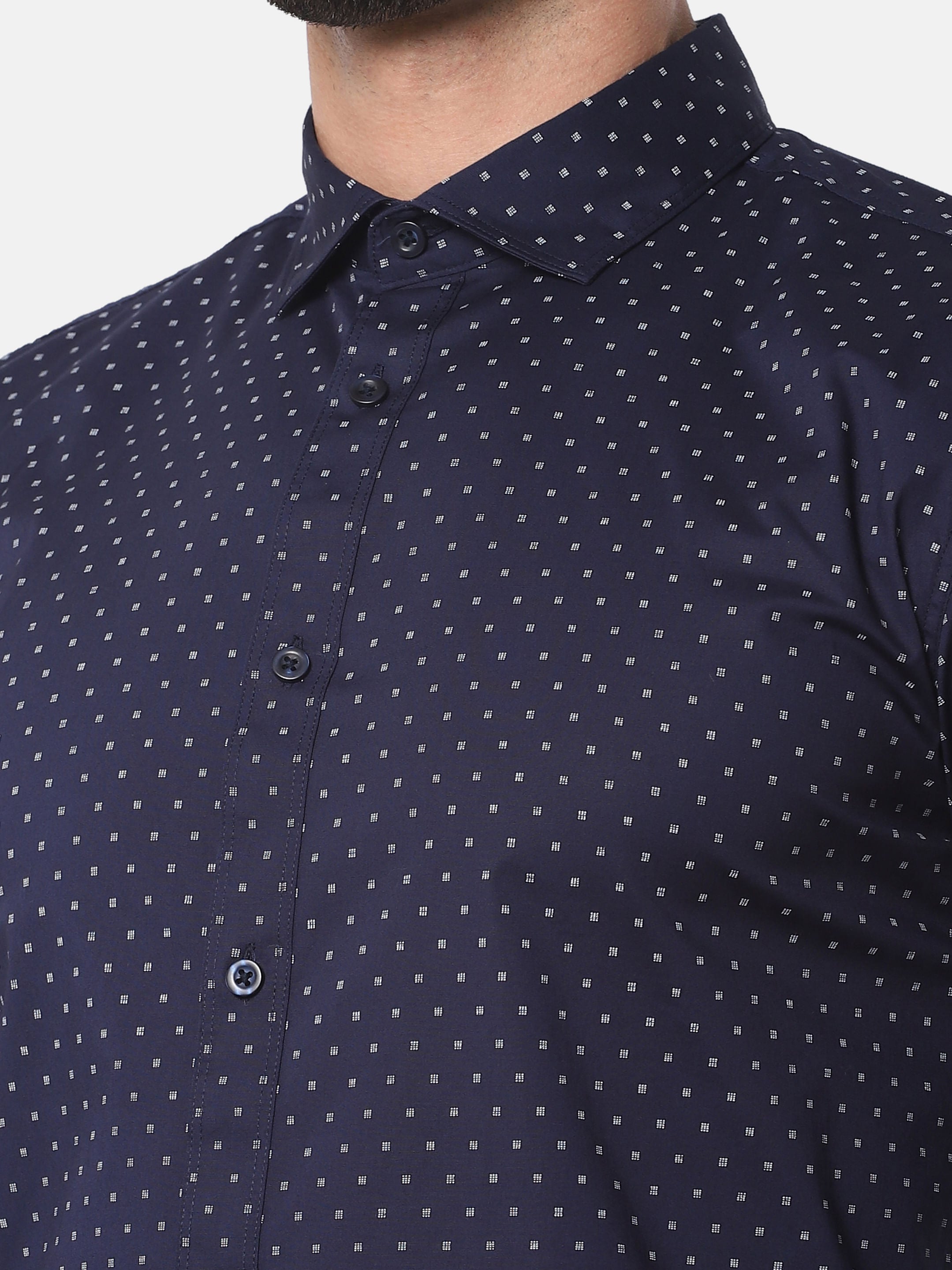 Navy Blue Printed Full Sleeves Shirt