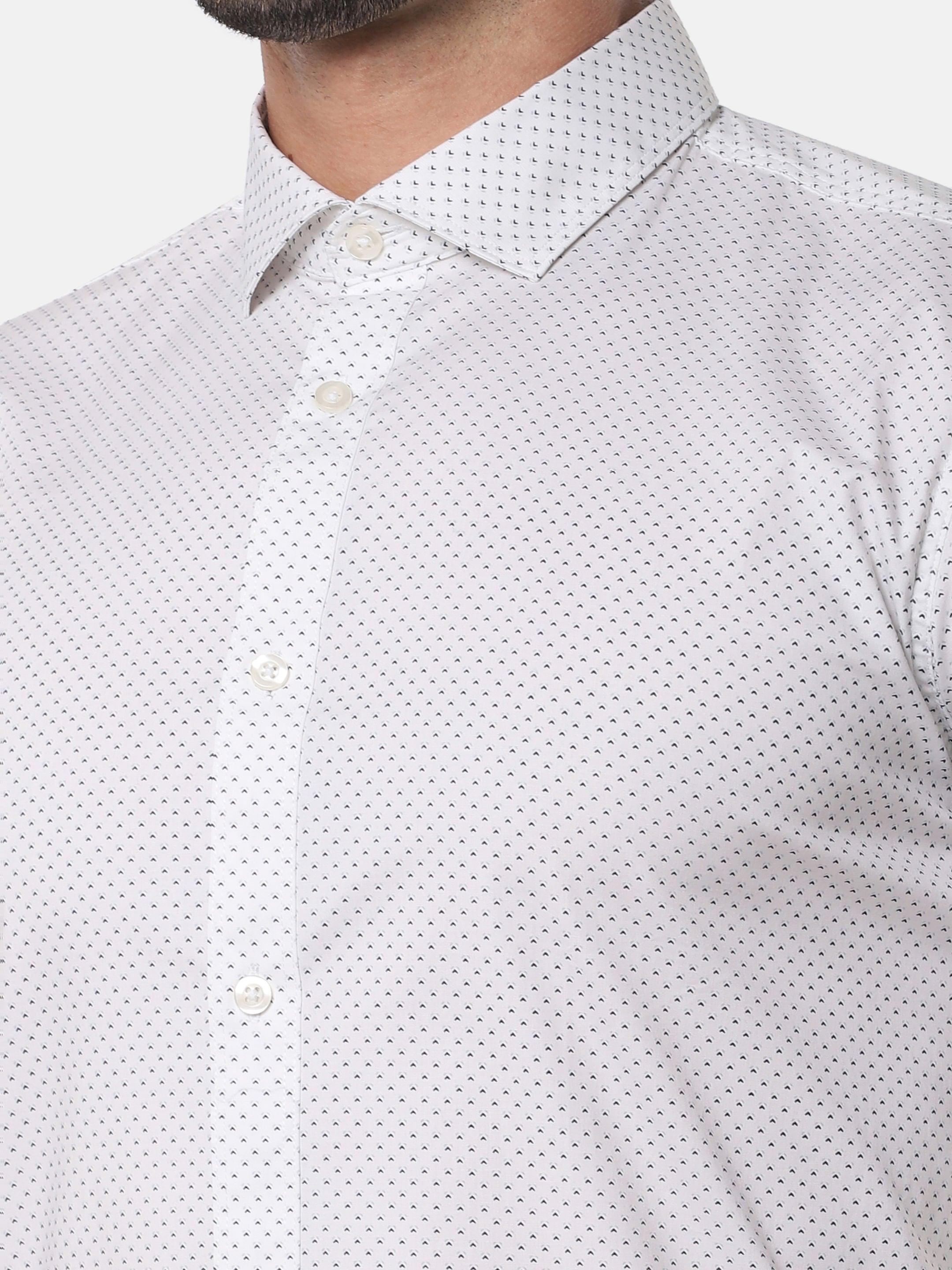 White Printed Full Sleeves Shirt
