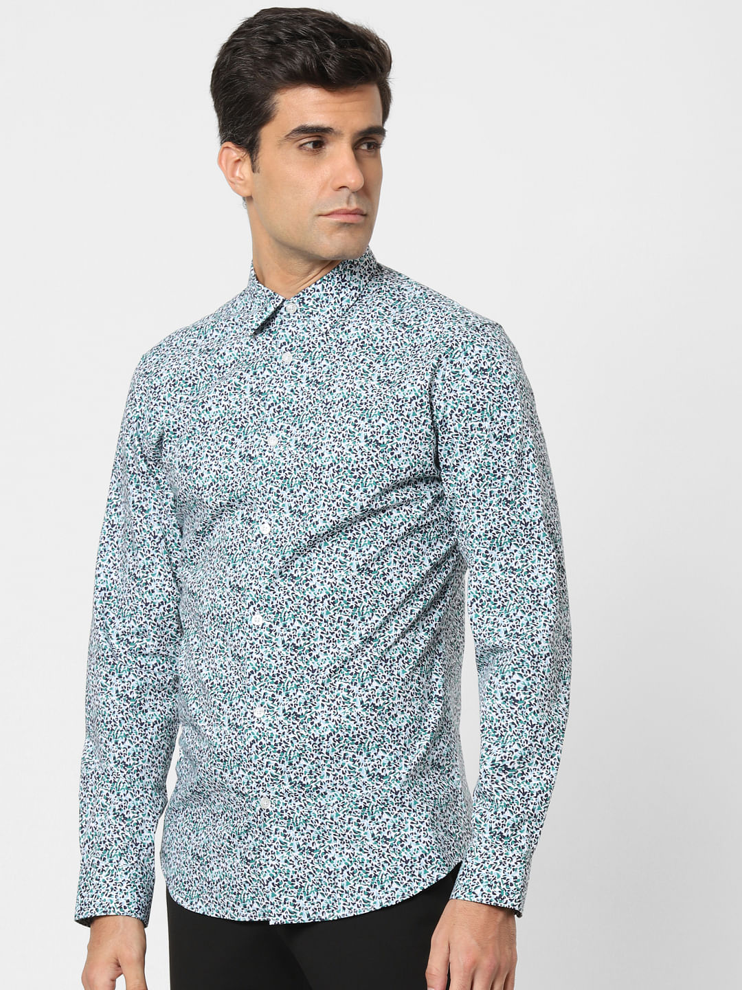Green Printed Full Sleeves Shirt