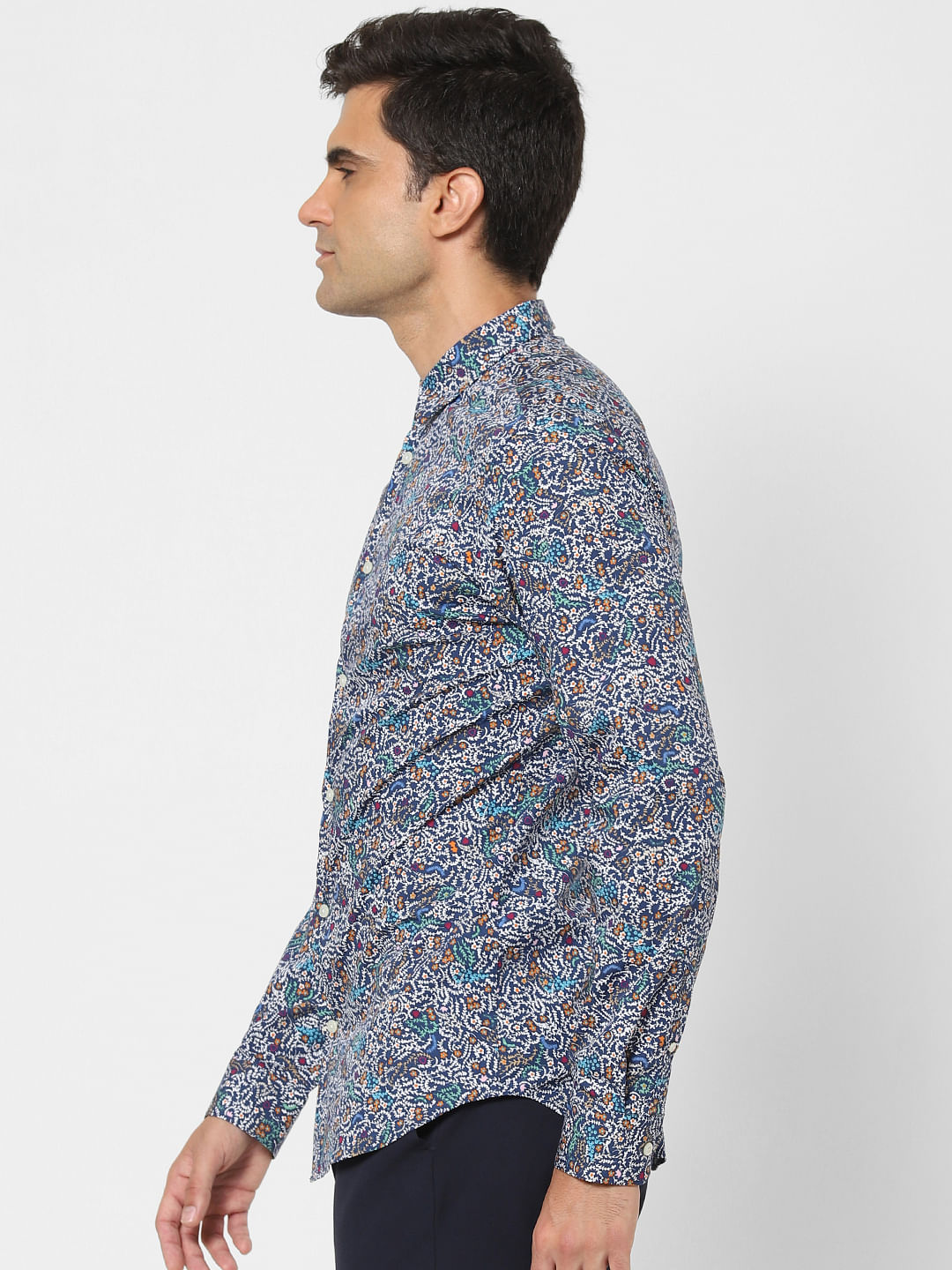 Blue Printed Full Sleeves Shirt