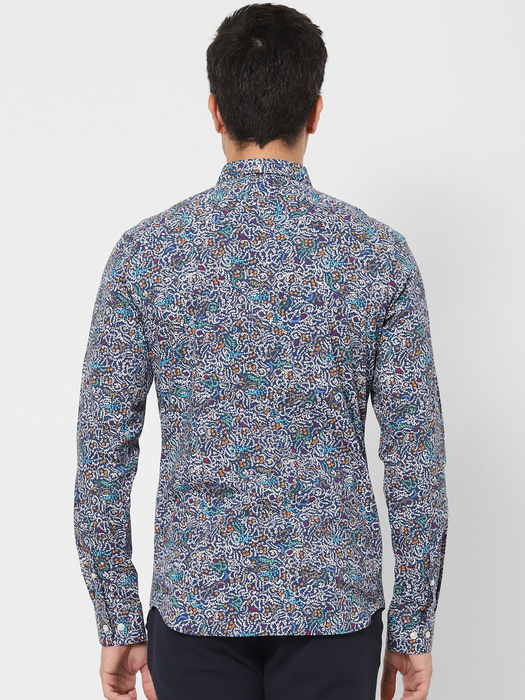 Blue Printed Full Sleeves Shirt
