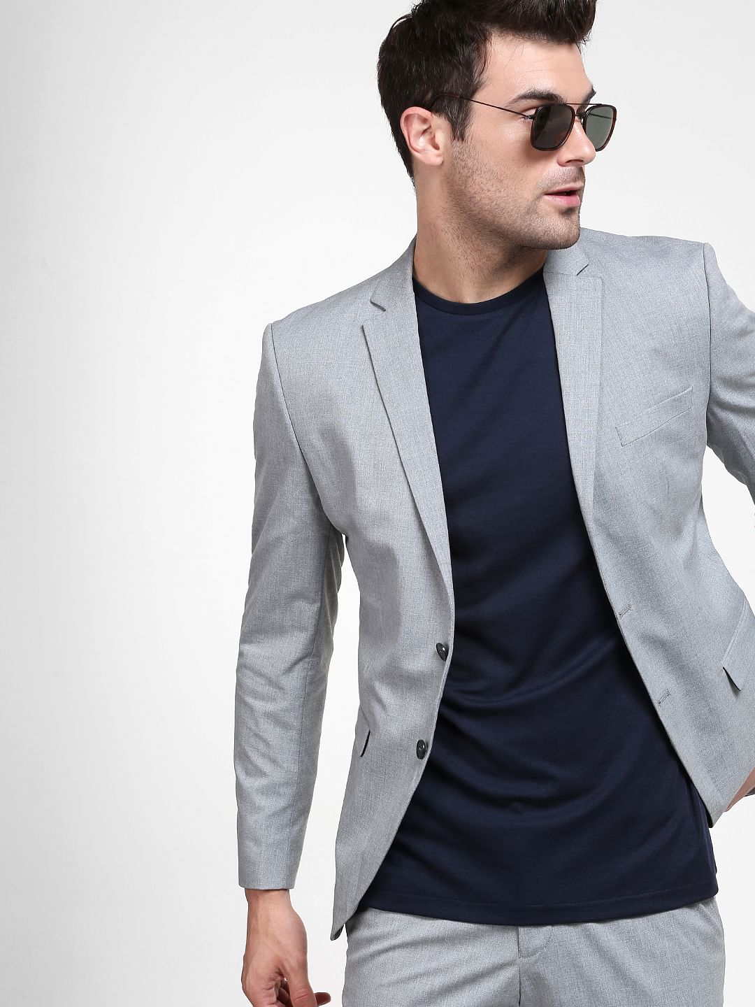 Grey Double Button Blazer