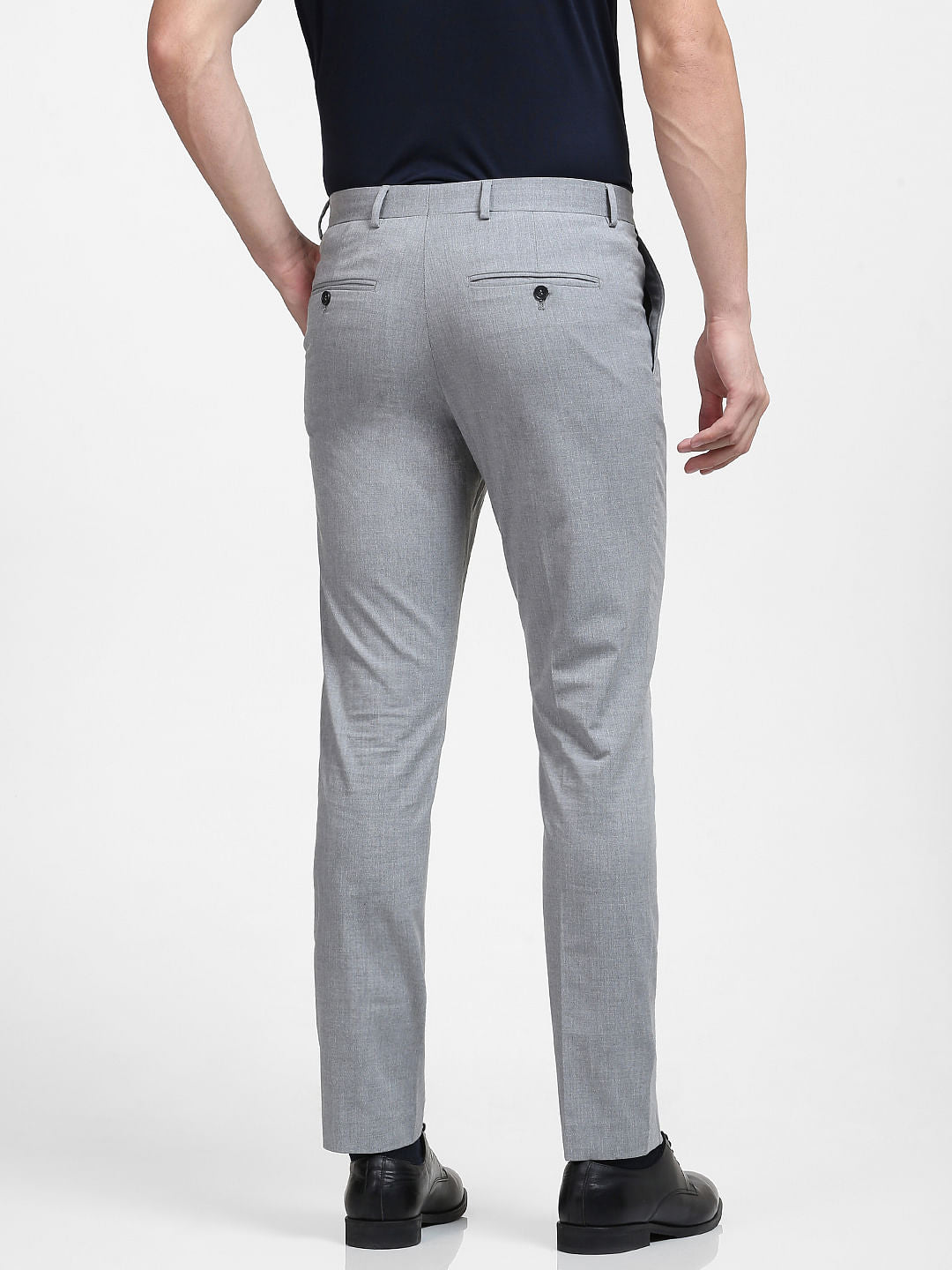 Grey Mid Rise Slim Fit Trousers