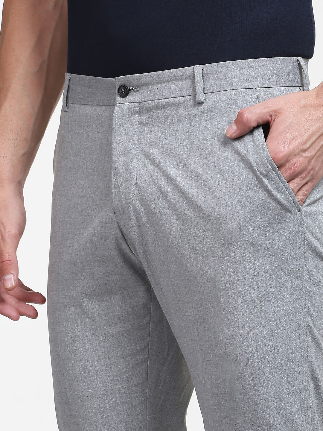 Grey Mid Rise Slim Fit Trousers