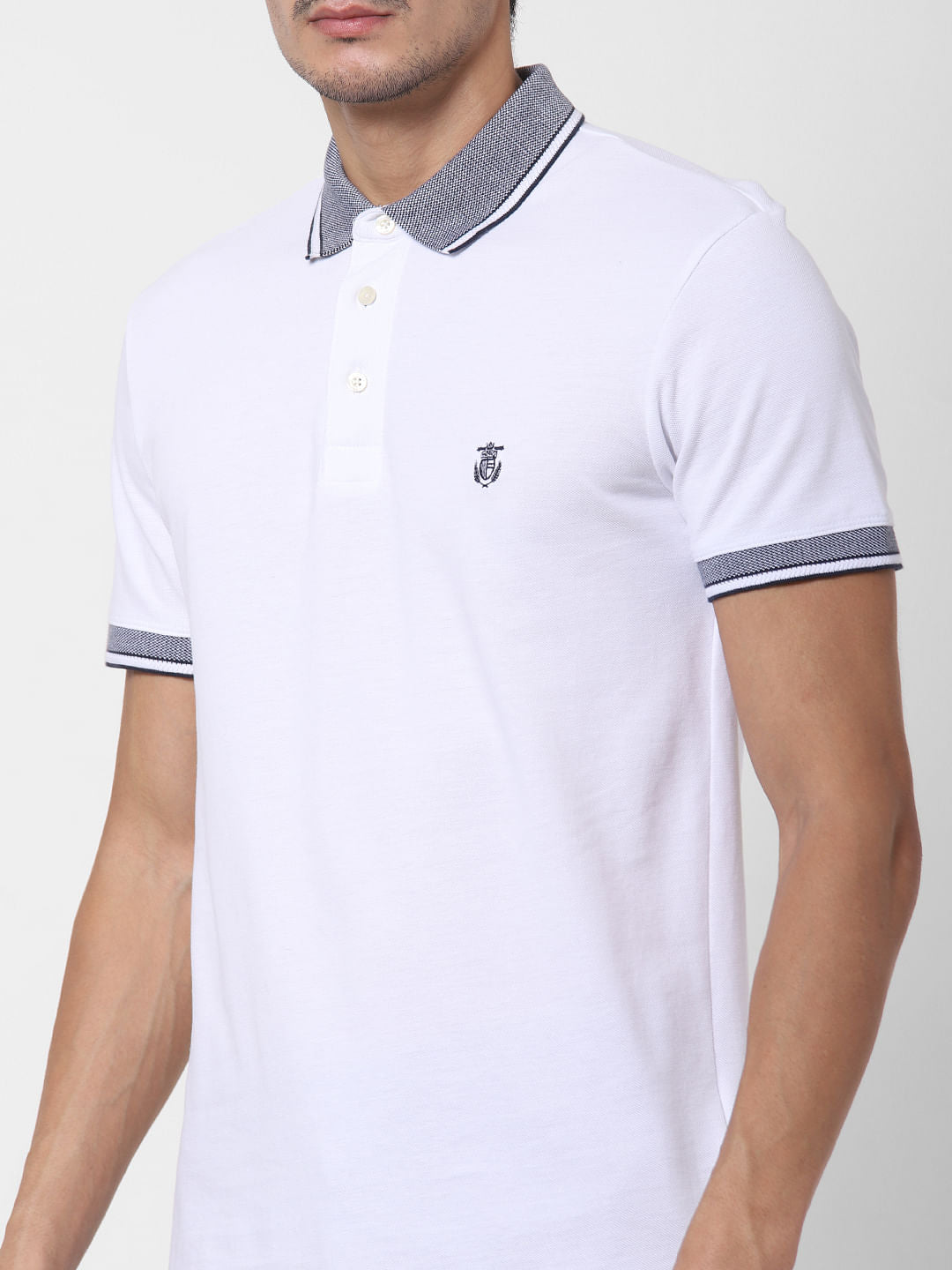 White Contrast Tipping Polo T-Shirt