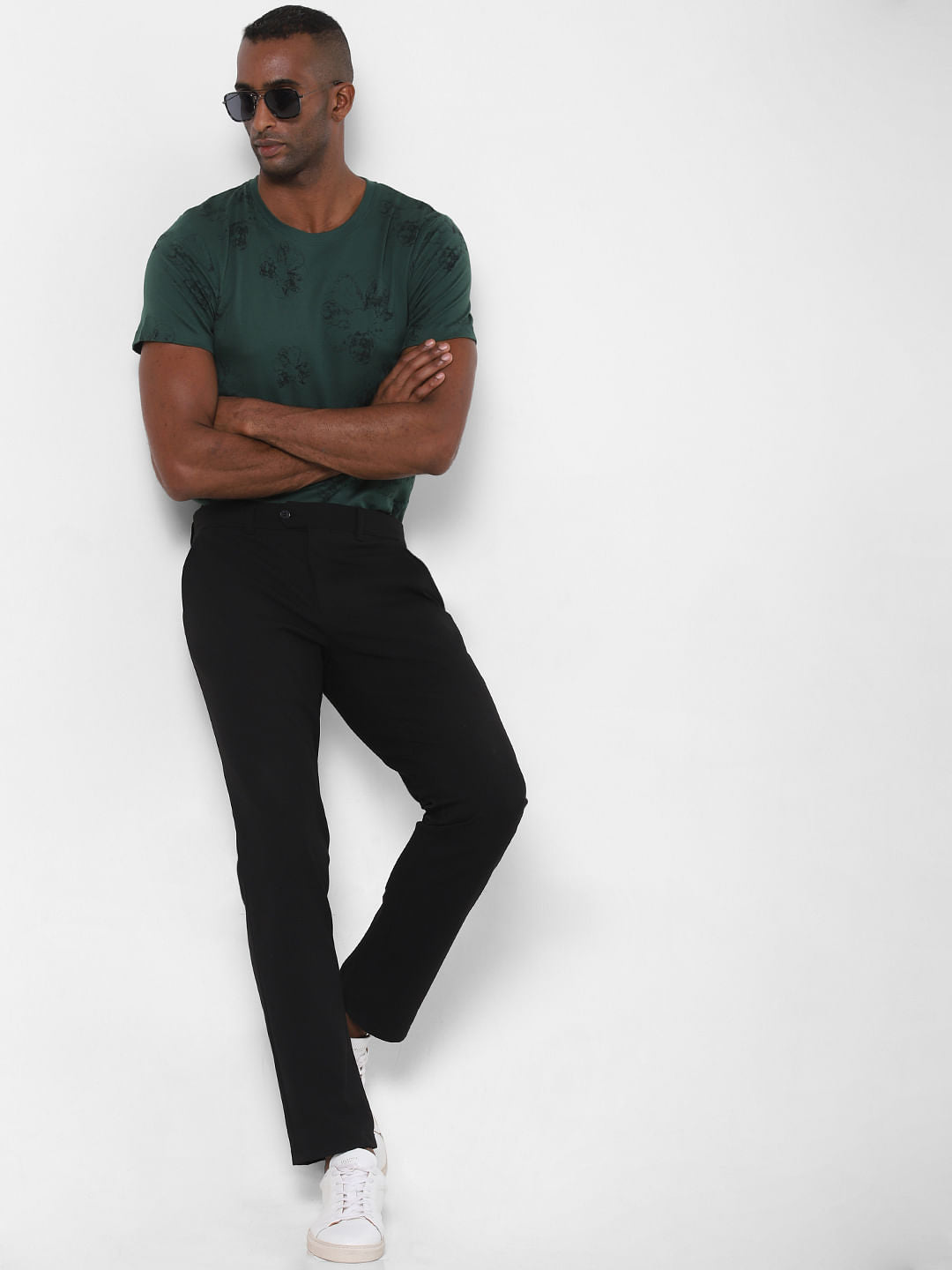 Green Floral Print Crew Neck T-Shirt
