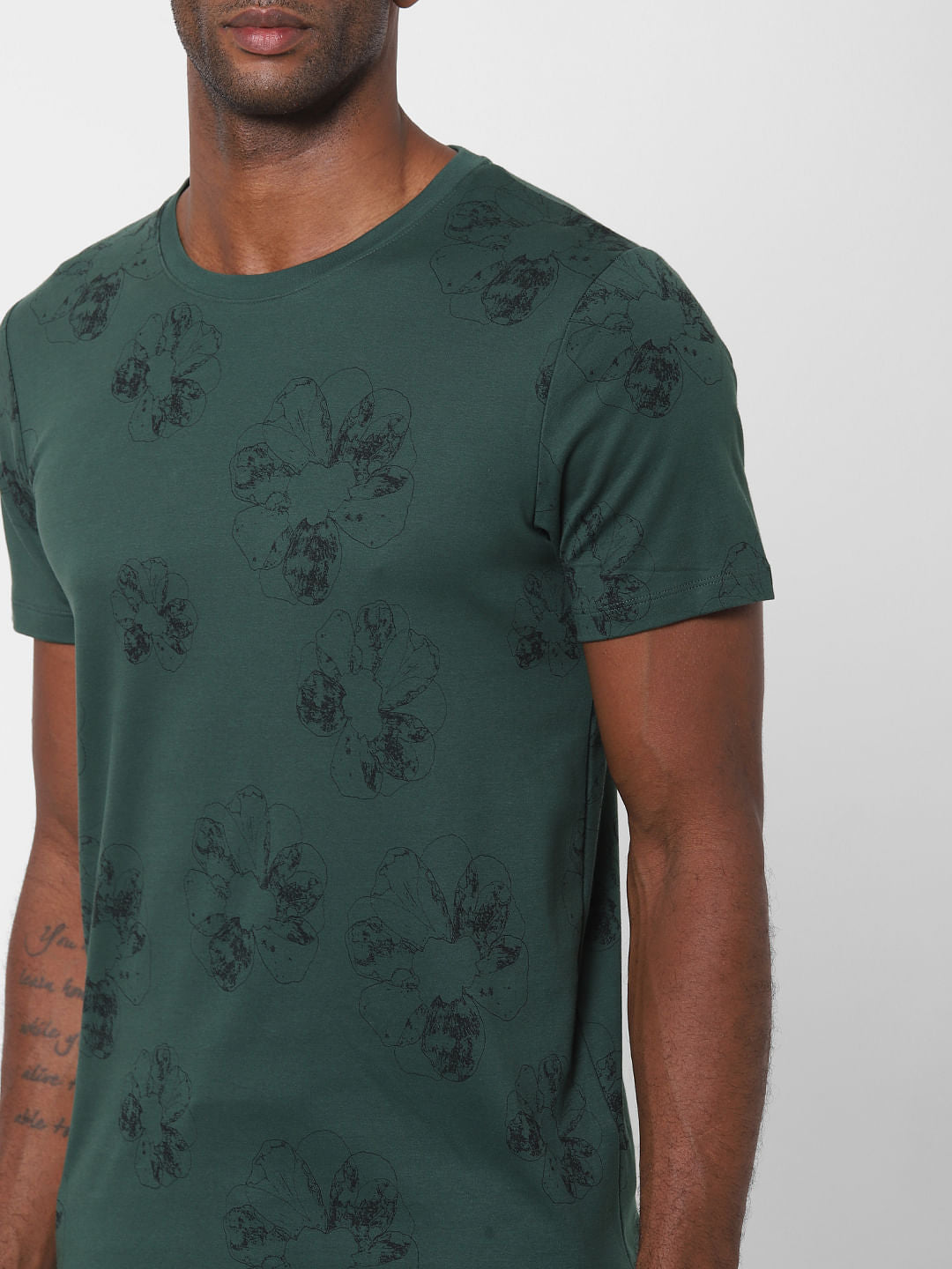 Green Floral Print Crew Neck T-Shirt