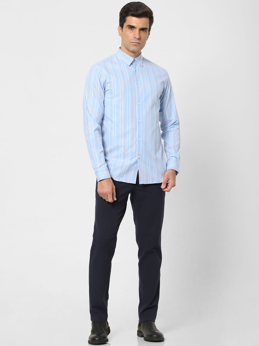 Light Blue Striped Full Sleeves Shirt