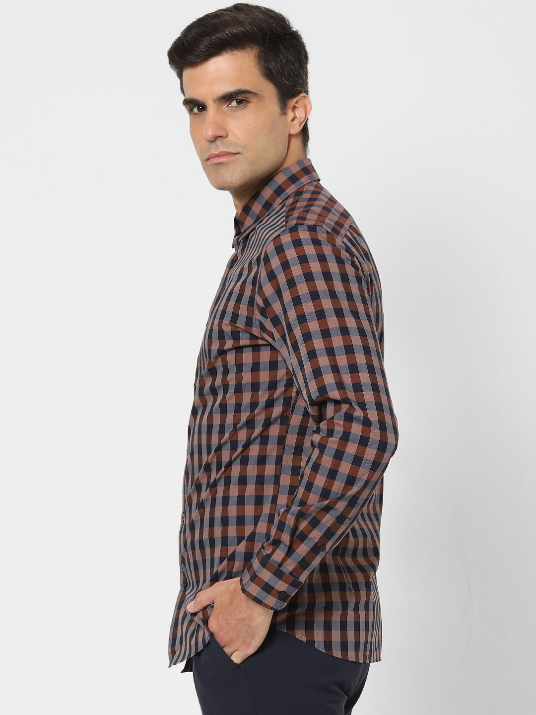 Brown Check Full Sleeves Shirt