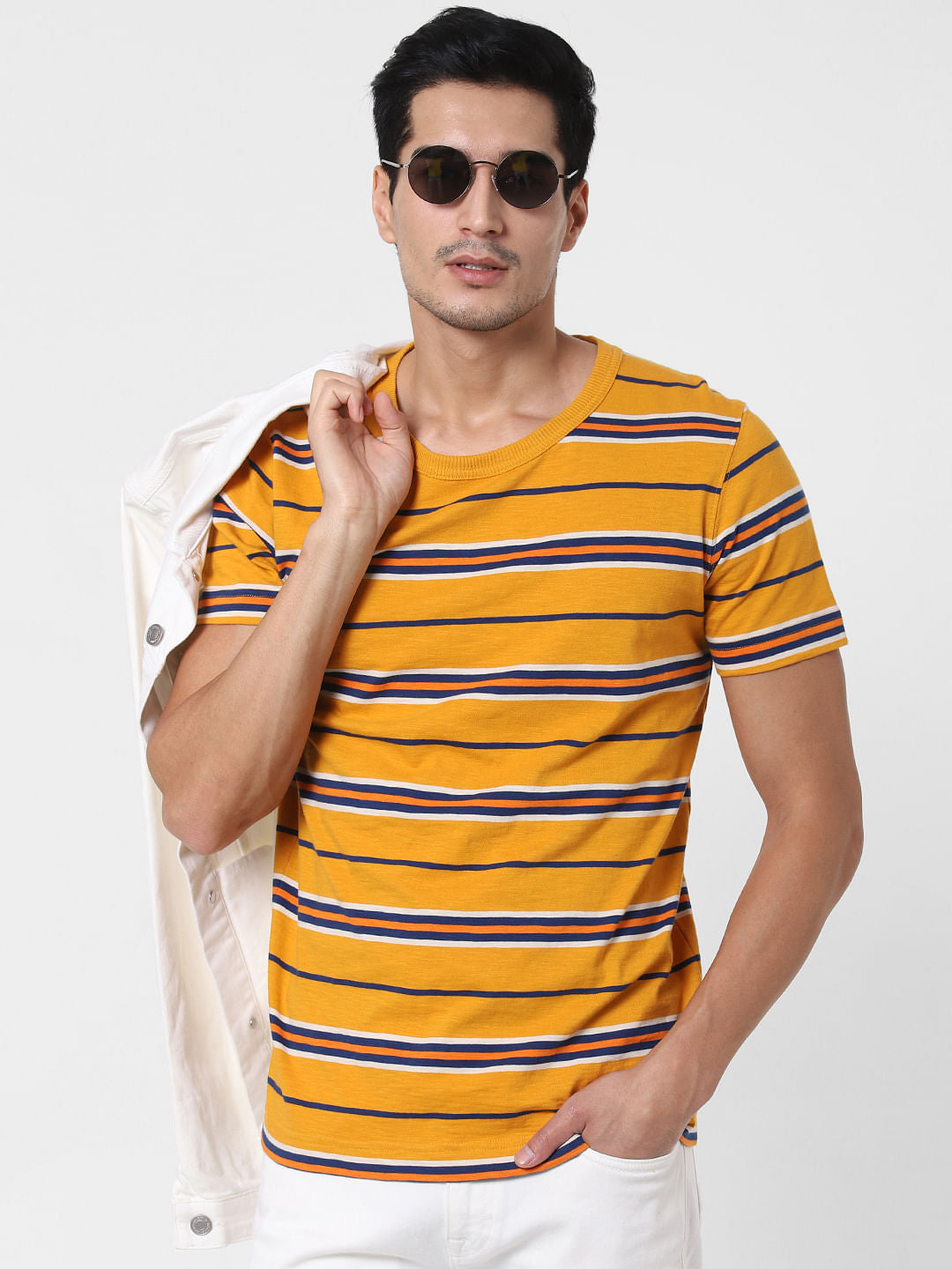 Mustard Striped Crew Neck T-Shirt