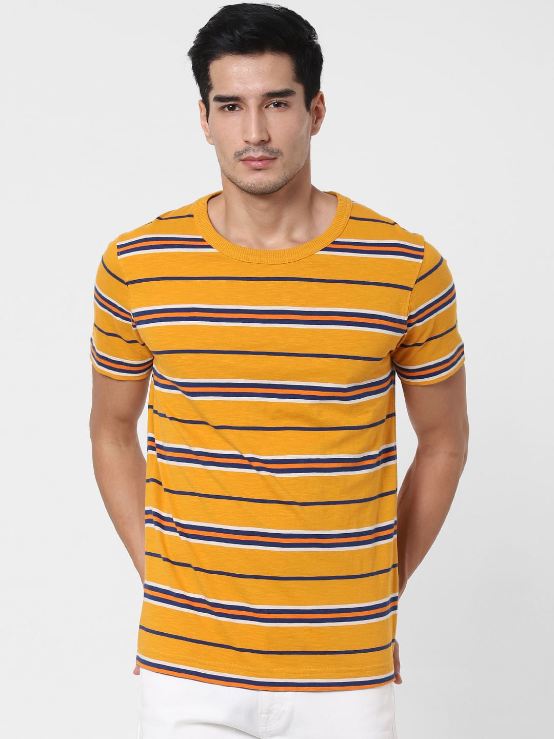 Mustard Striped Crew Neck T-Shirt