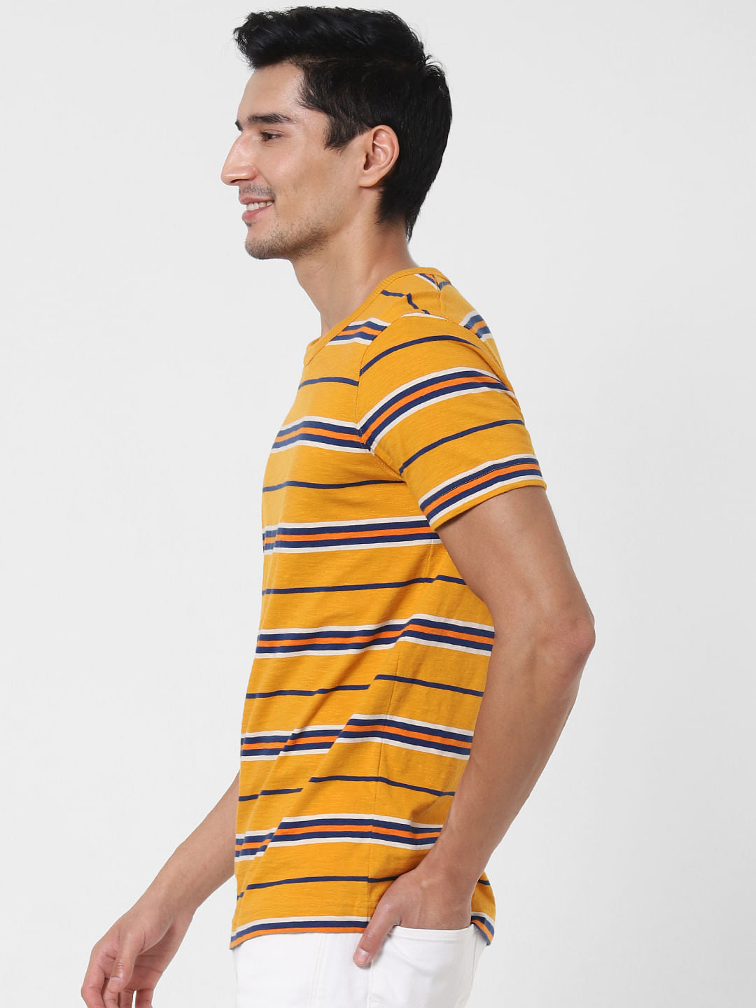 Mustard Striped Crew Neck T-Shirt