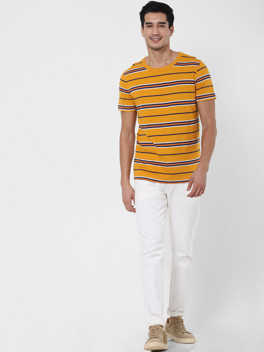 Mustard Striped Crew Neck T-Shirt