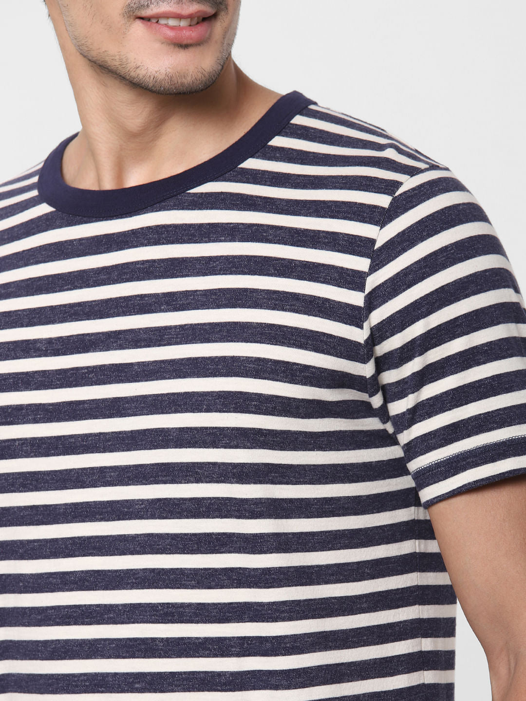 Blue Striped Crew Neck T-Shirt