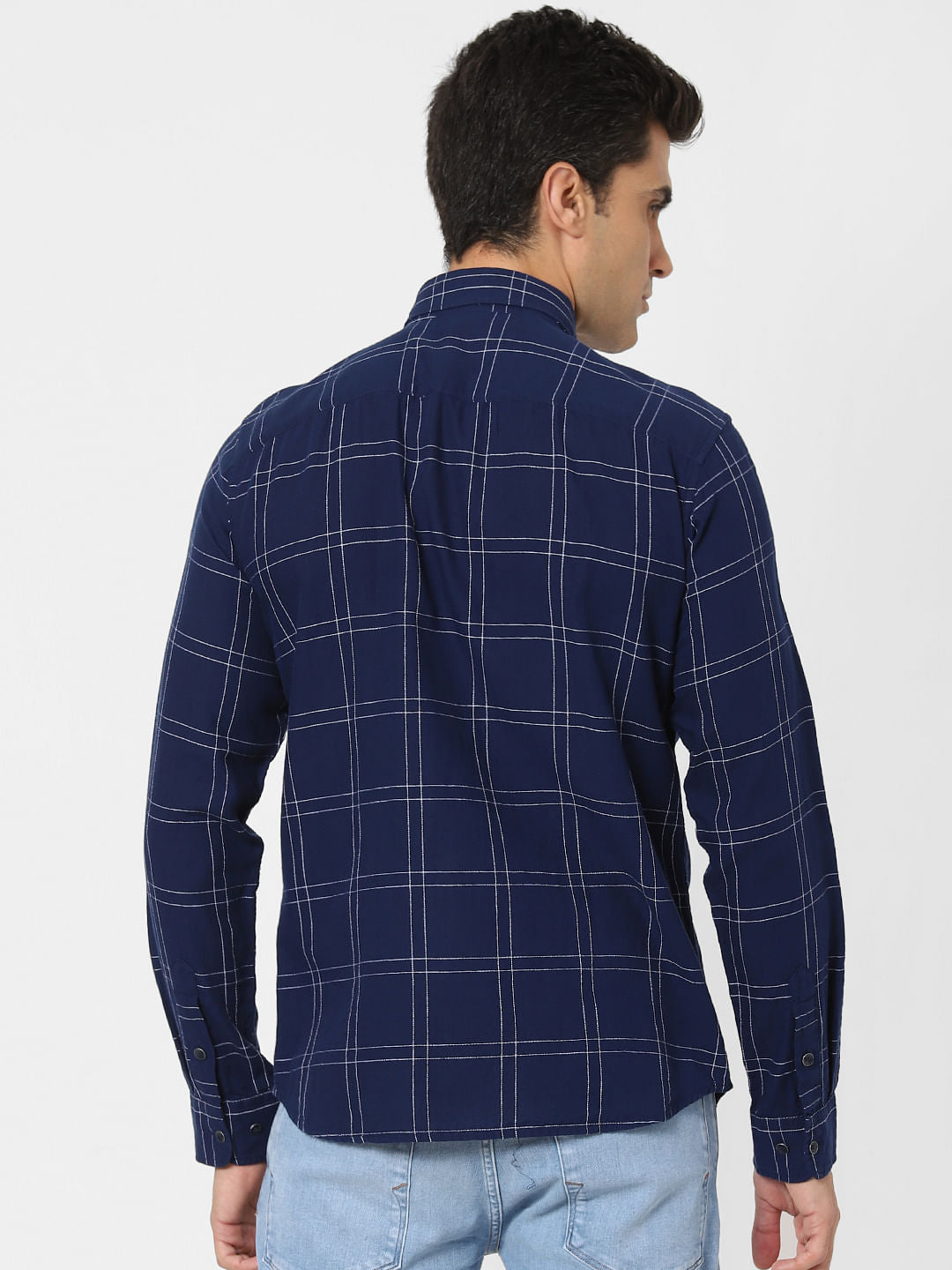 Navy Blue Check Full Sleeves Shirt