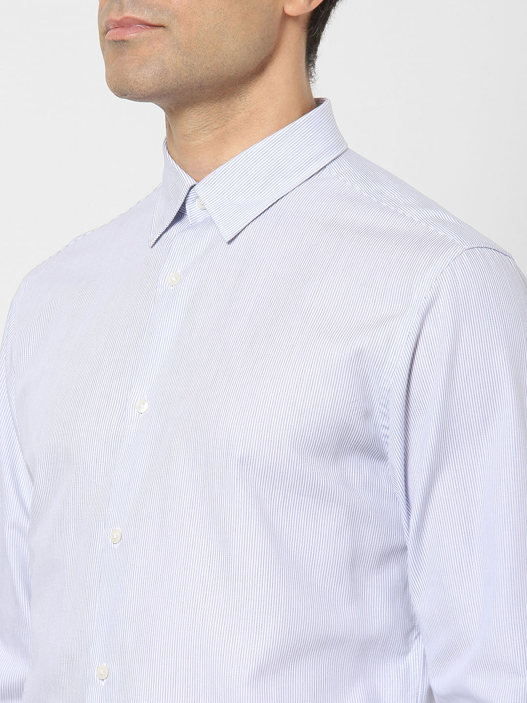 Light Blue Striped Full Sleeves Shirt