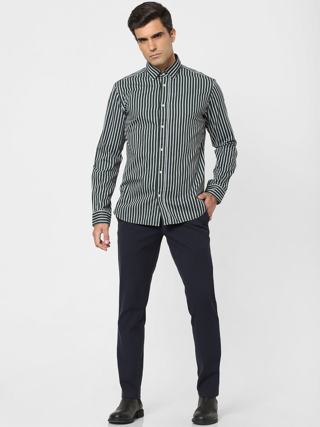 Monochrome Striped Full Sleeves Shirt
