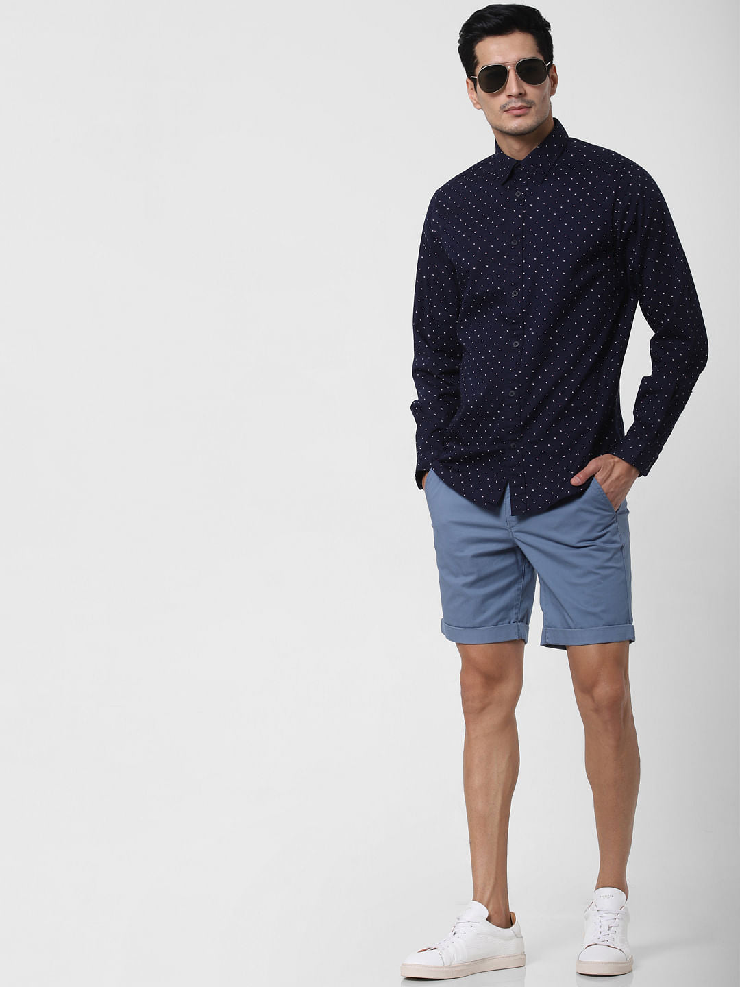 Navy Blue All Over Print Full Sleeves Shirt