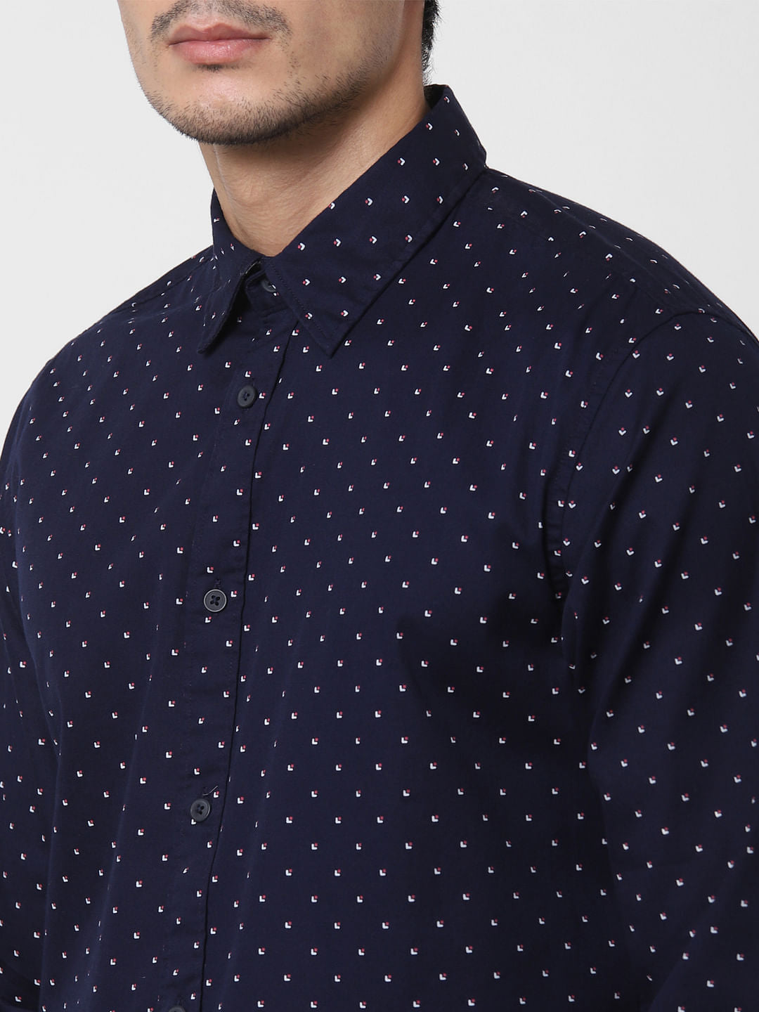 Navy Blue All Over Print Full Sleeves Shirt