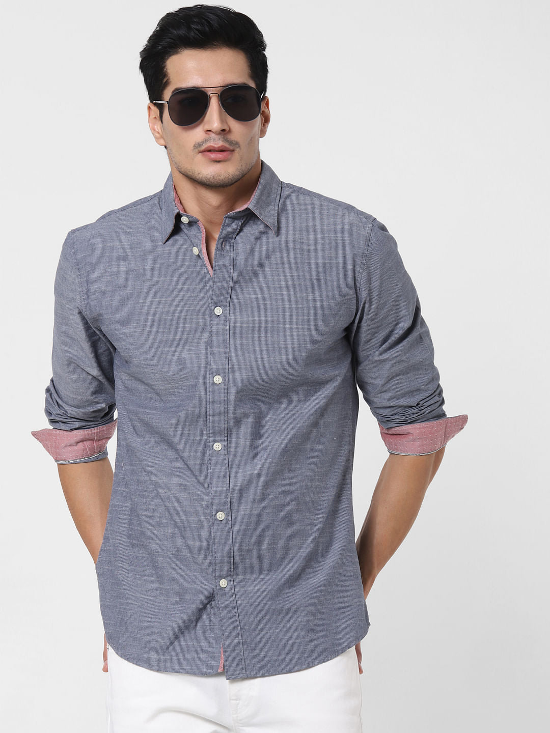 Blue Pinstriped Full Sleeves Shirt
