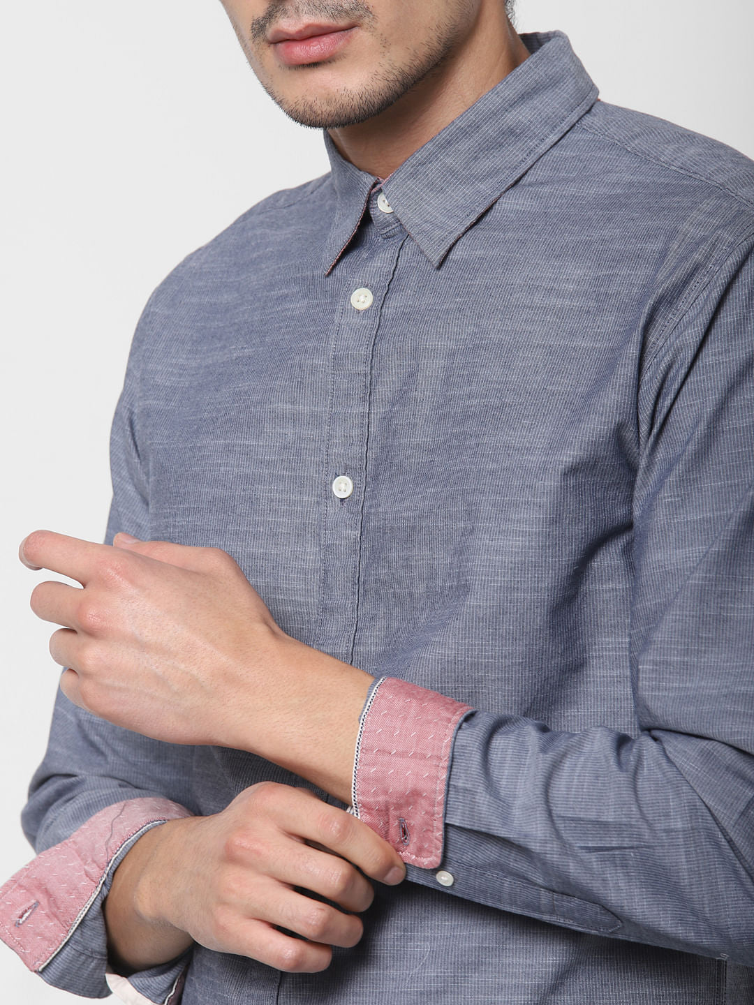Blue Pinstriped Full Sleeves Shirt