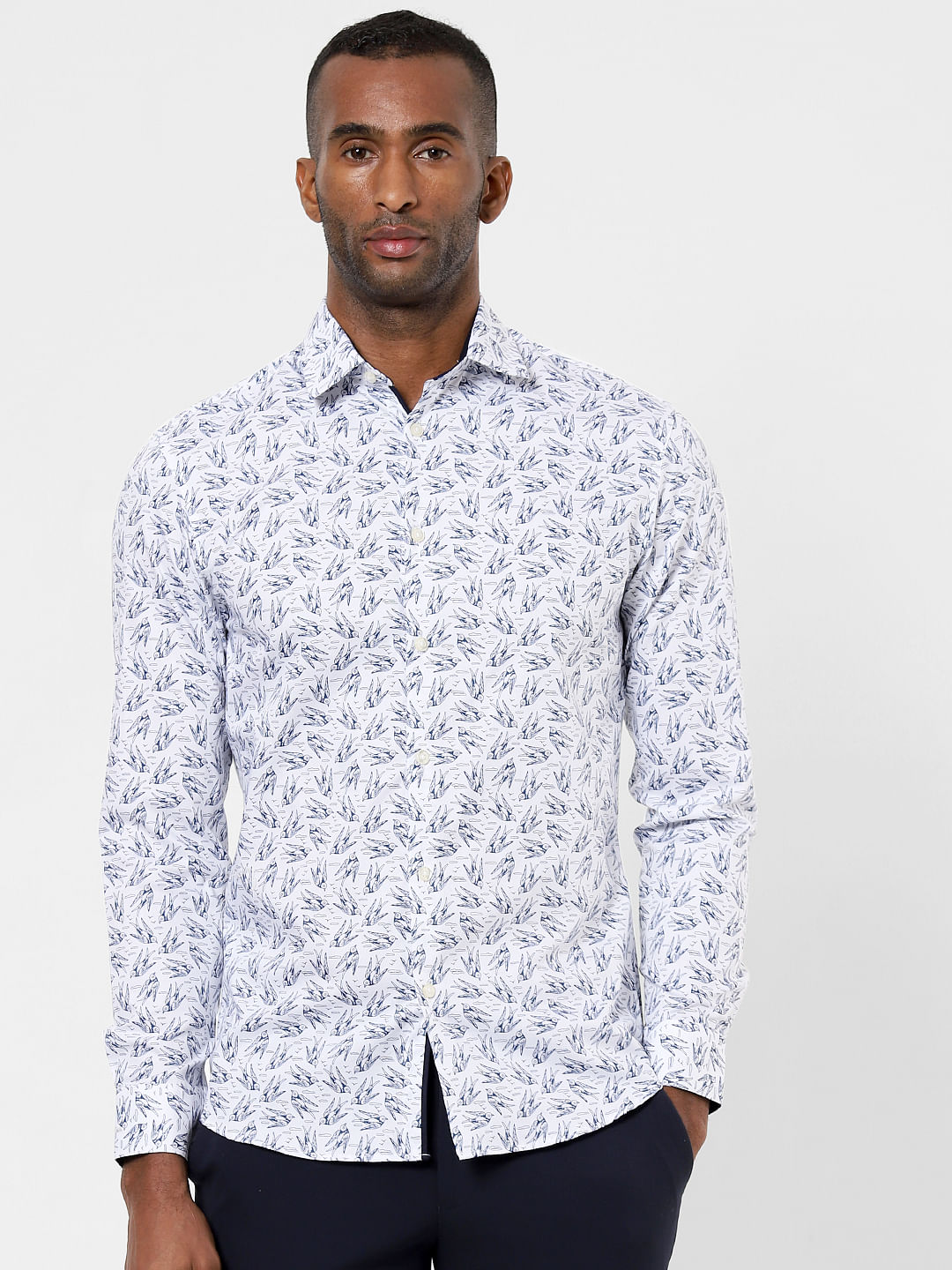 White All Over Print Full Sleeves Shirt