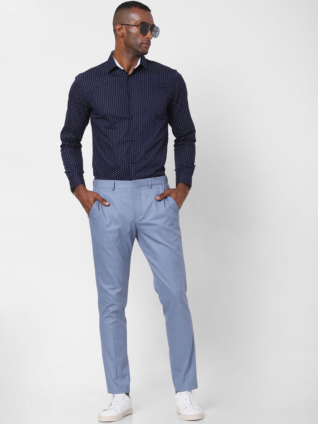 Blue All Over Print Formal Shirt