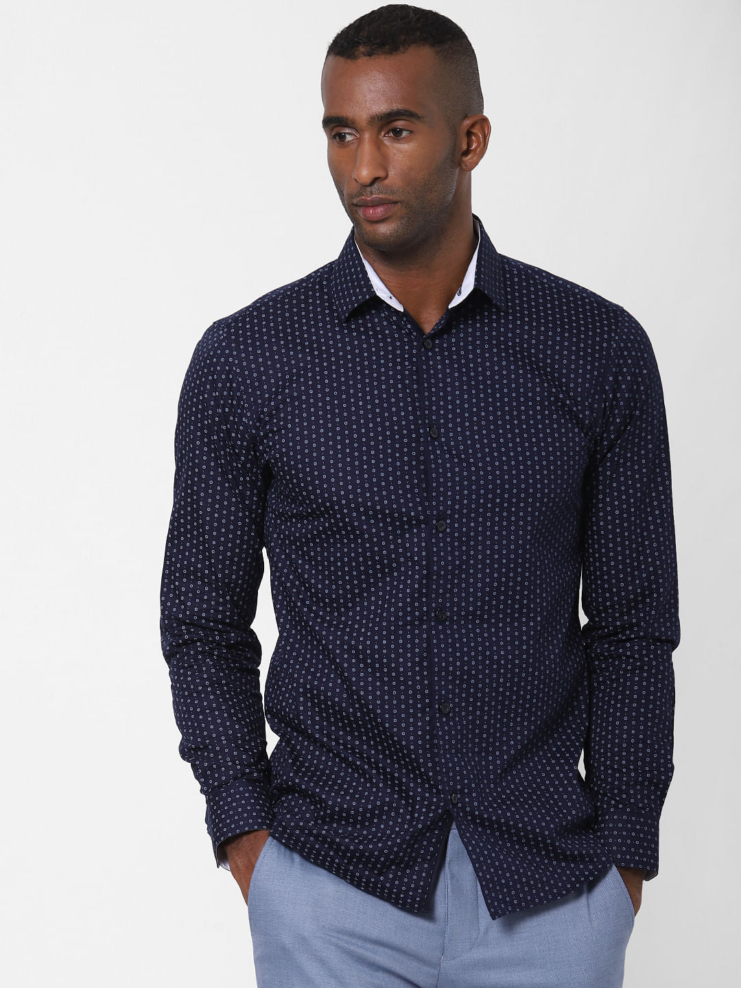 Blue All Over Print Formal Shirt