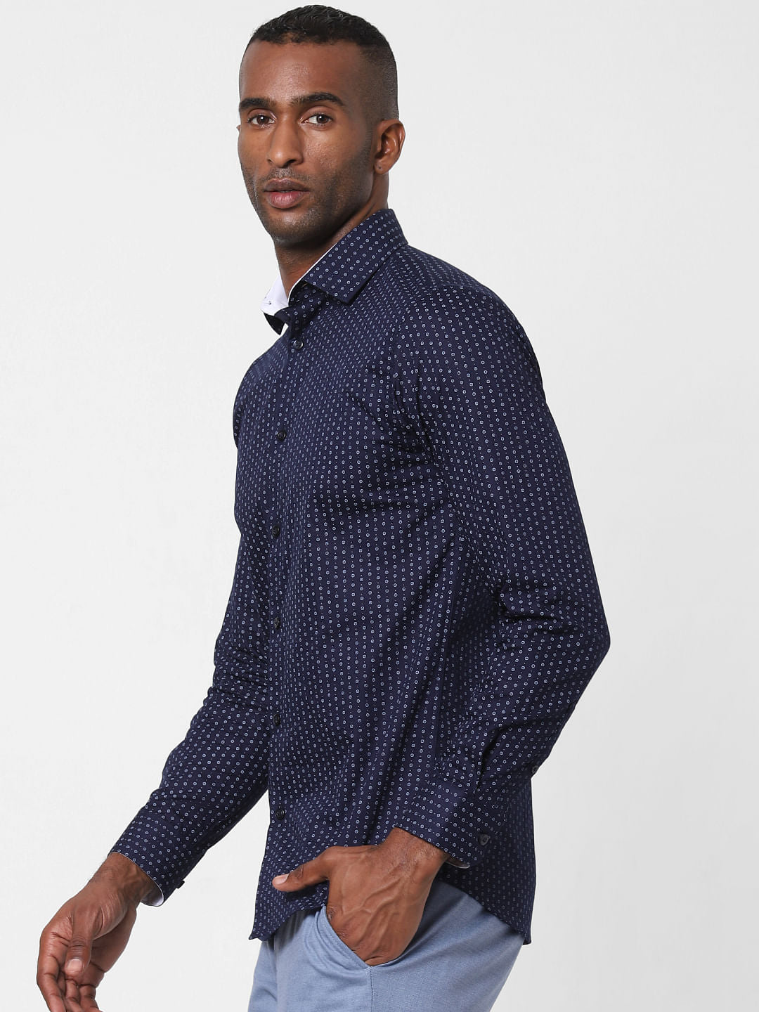 Blue All Over Print Formal Shirt