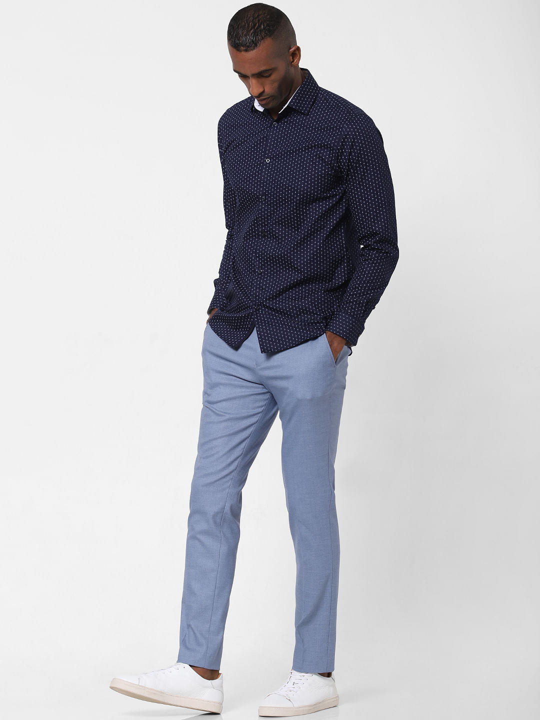 Blue All Over Print Formal Shirt