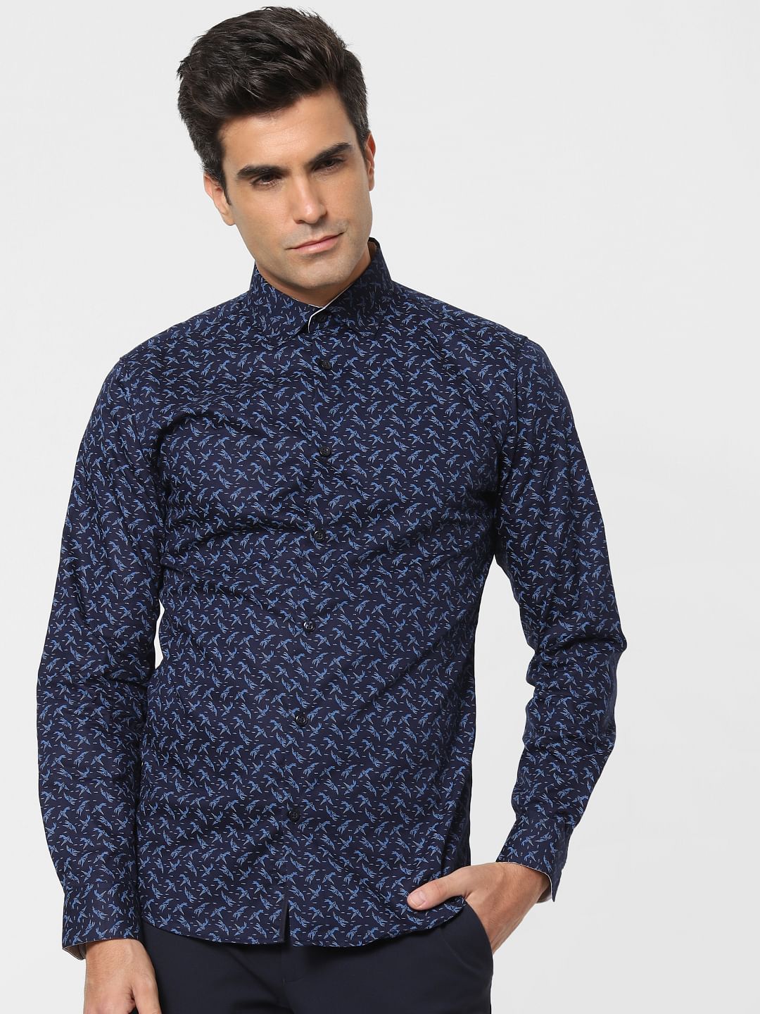 Navy Blue All Over Print Formal Shirt
