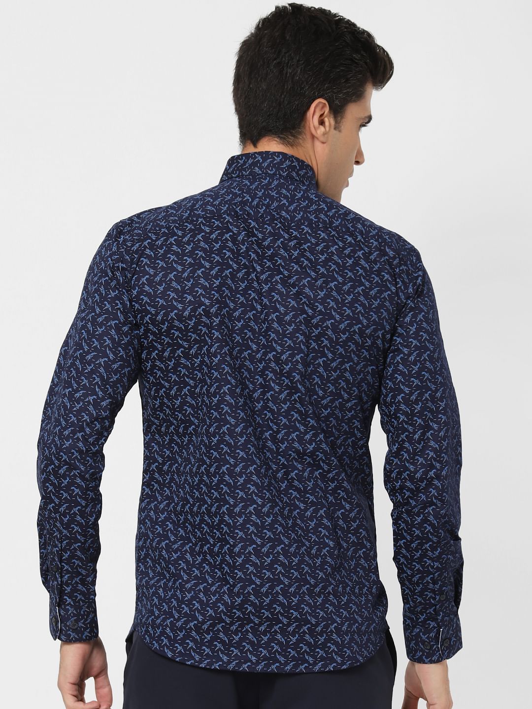 Navy Blue All Over Print Formal Shirt