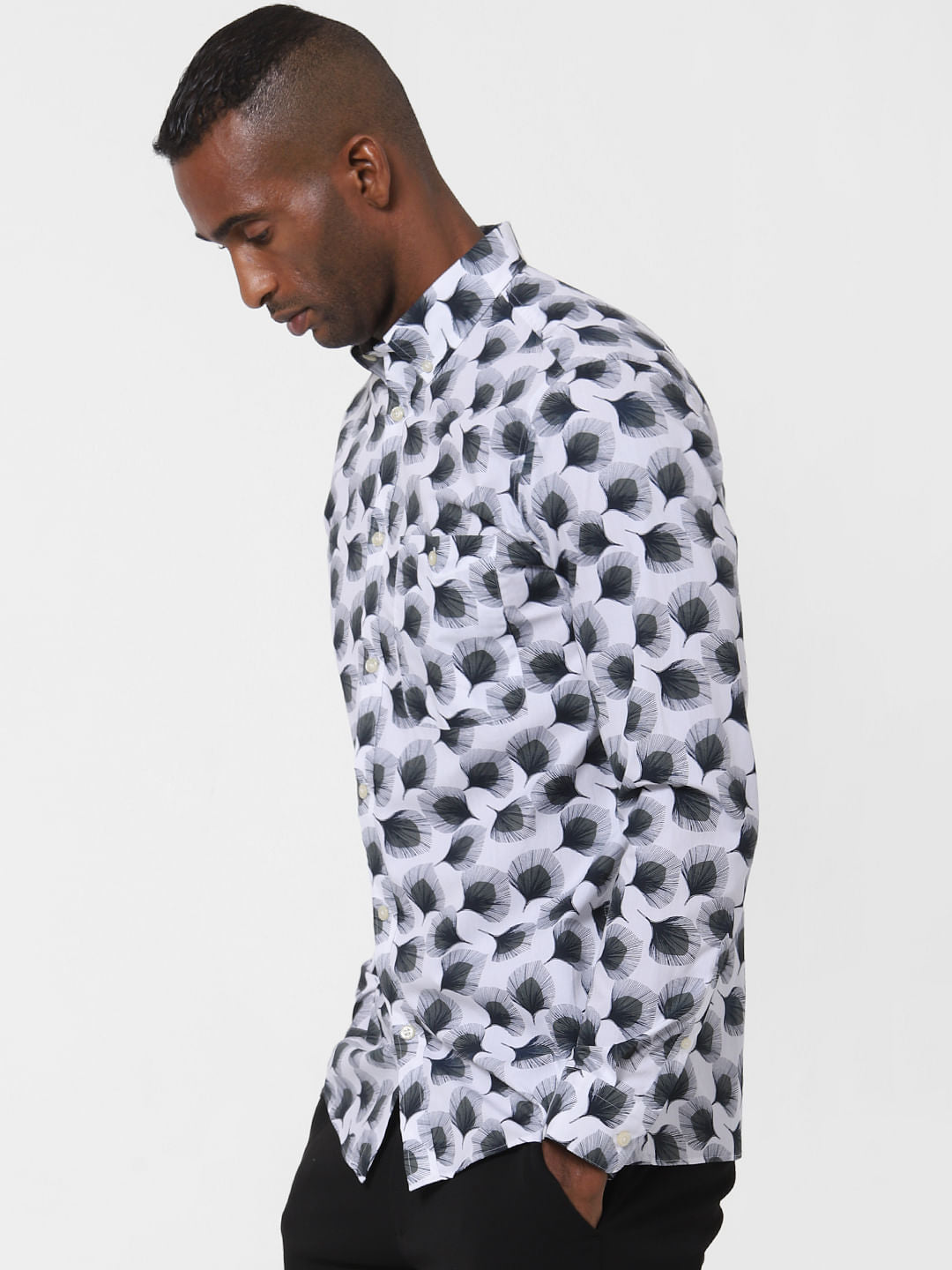 White Abstract Print Formal Shirt