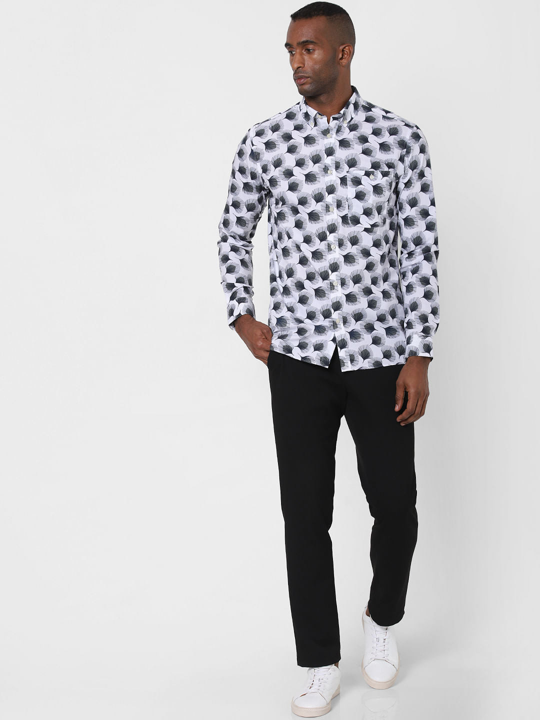 White Abstract Print Formal Shirt