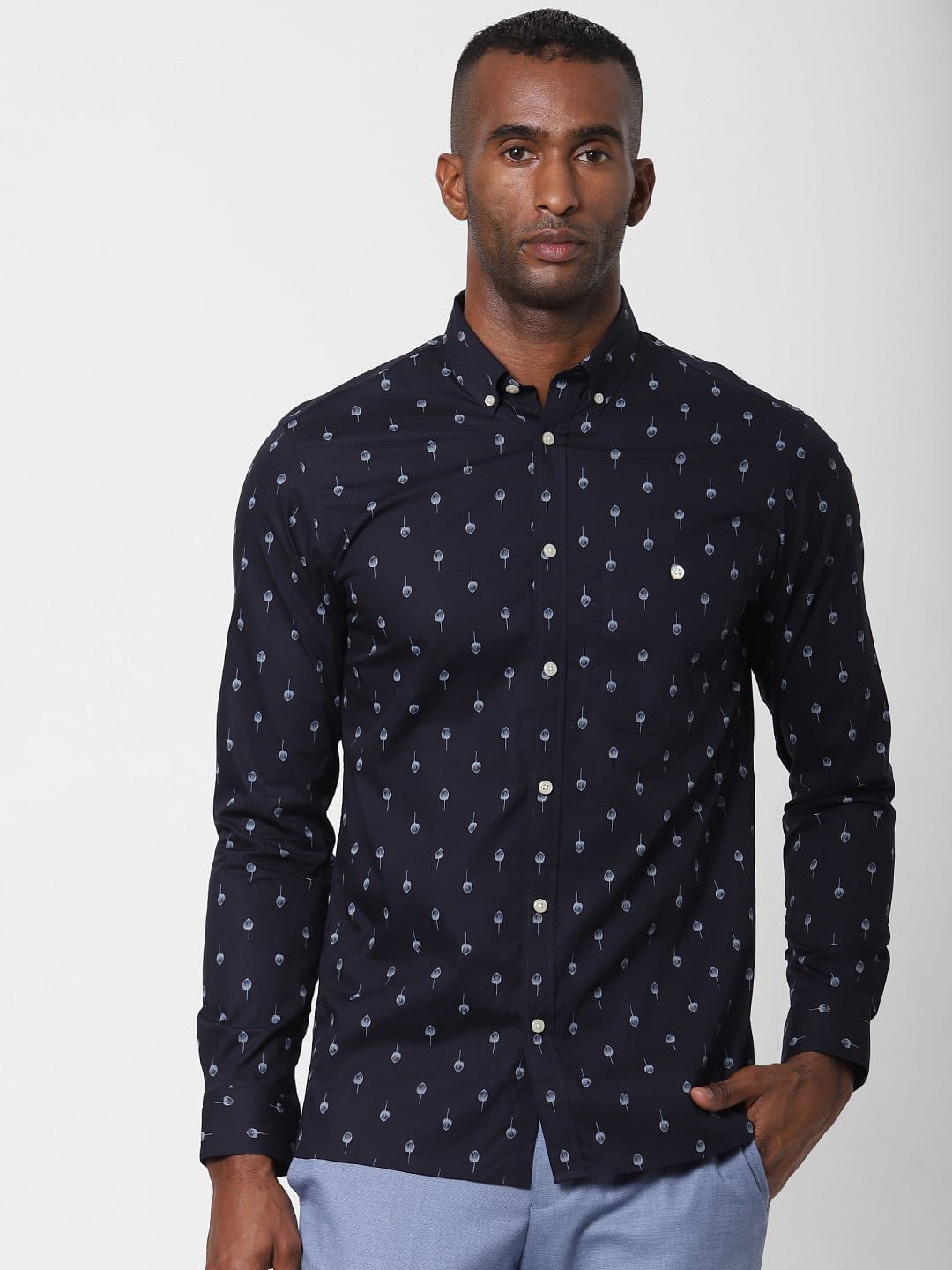 Navy Blue Printed Formal Shirt